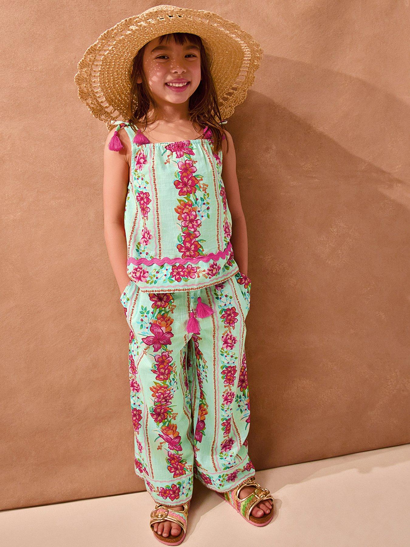Monsoon Girls Vintage Floral Trouser Set - Blue