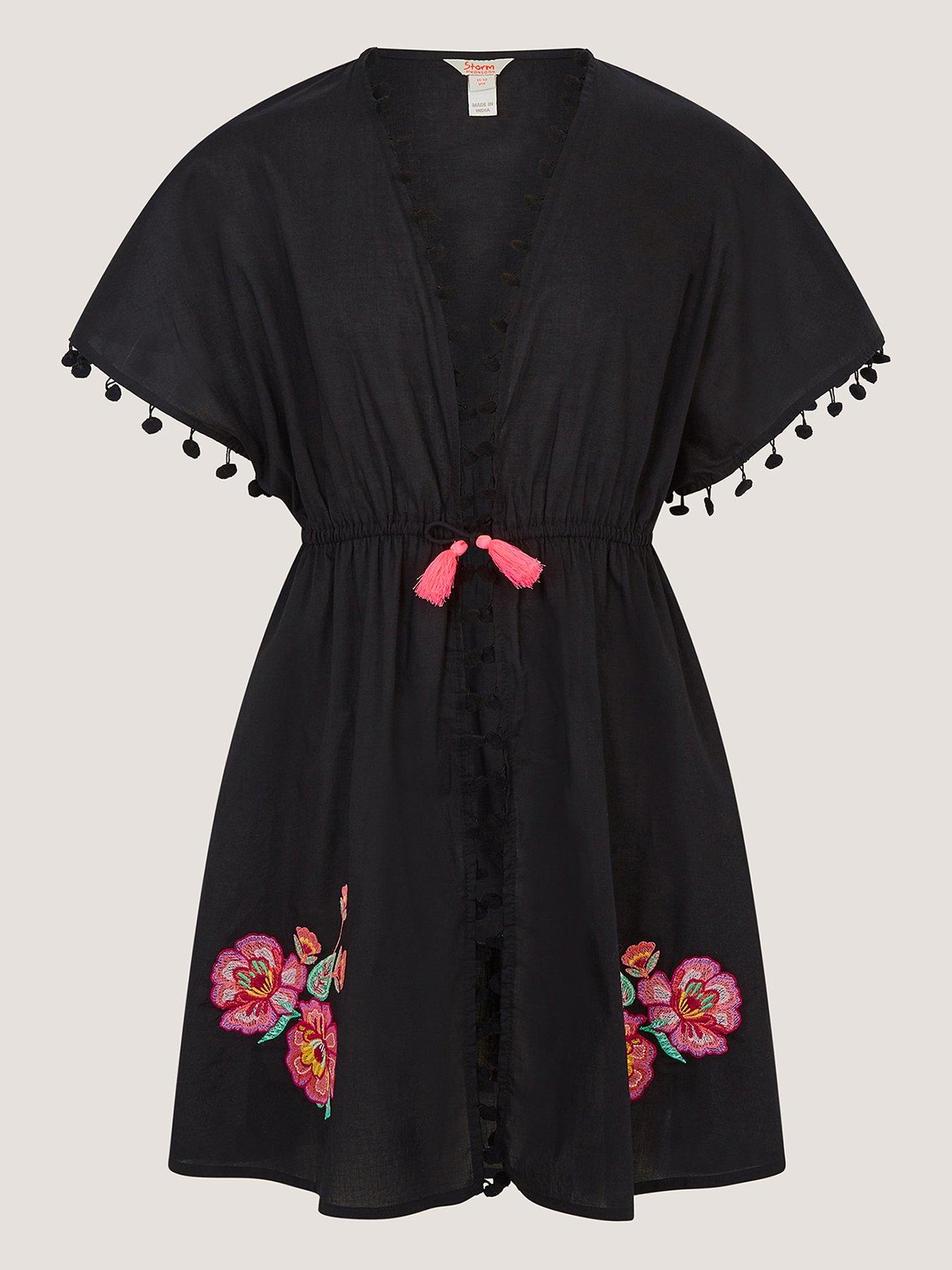 Monsoon Girls Storm Embroidered Kaftan - Black
