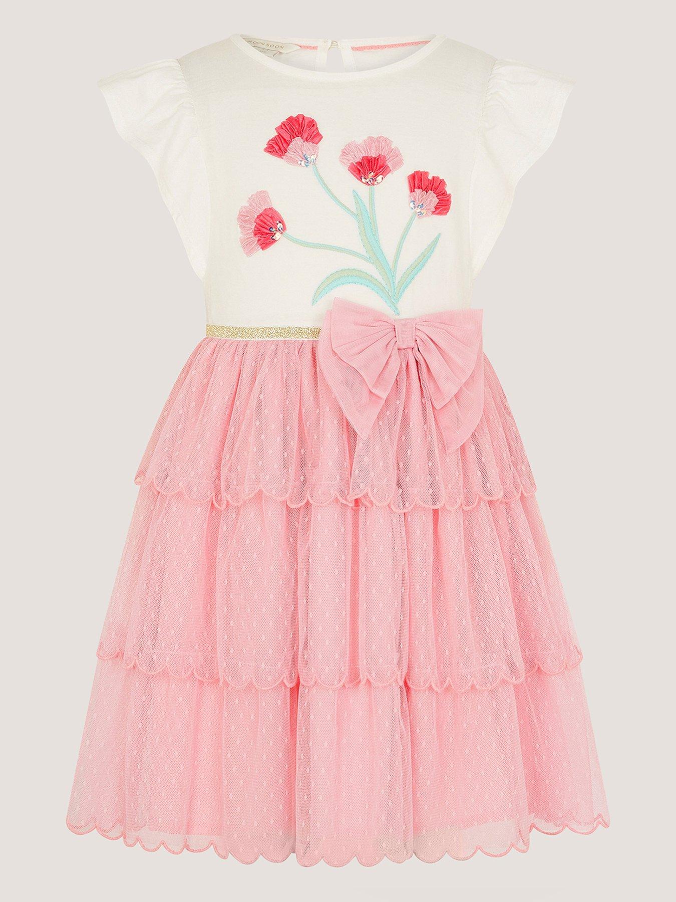 Monsoon Girls Short Sleeve Tulip Disco Dress - Pink