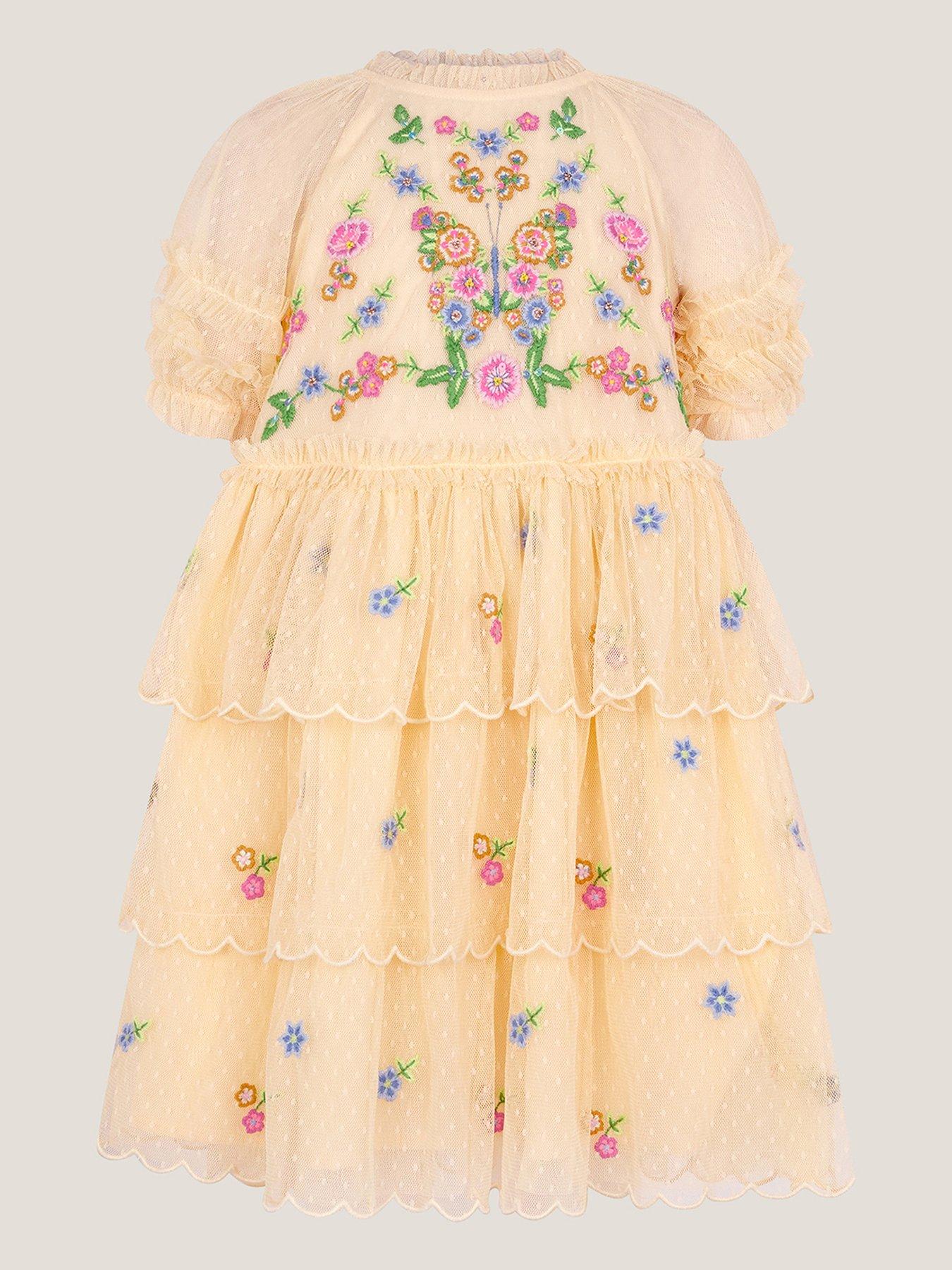 Monsoon Girls Golden Glaze Butterfly Dobby Dress - Yellow