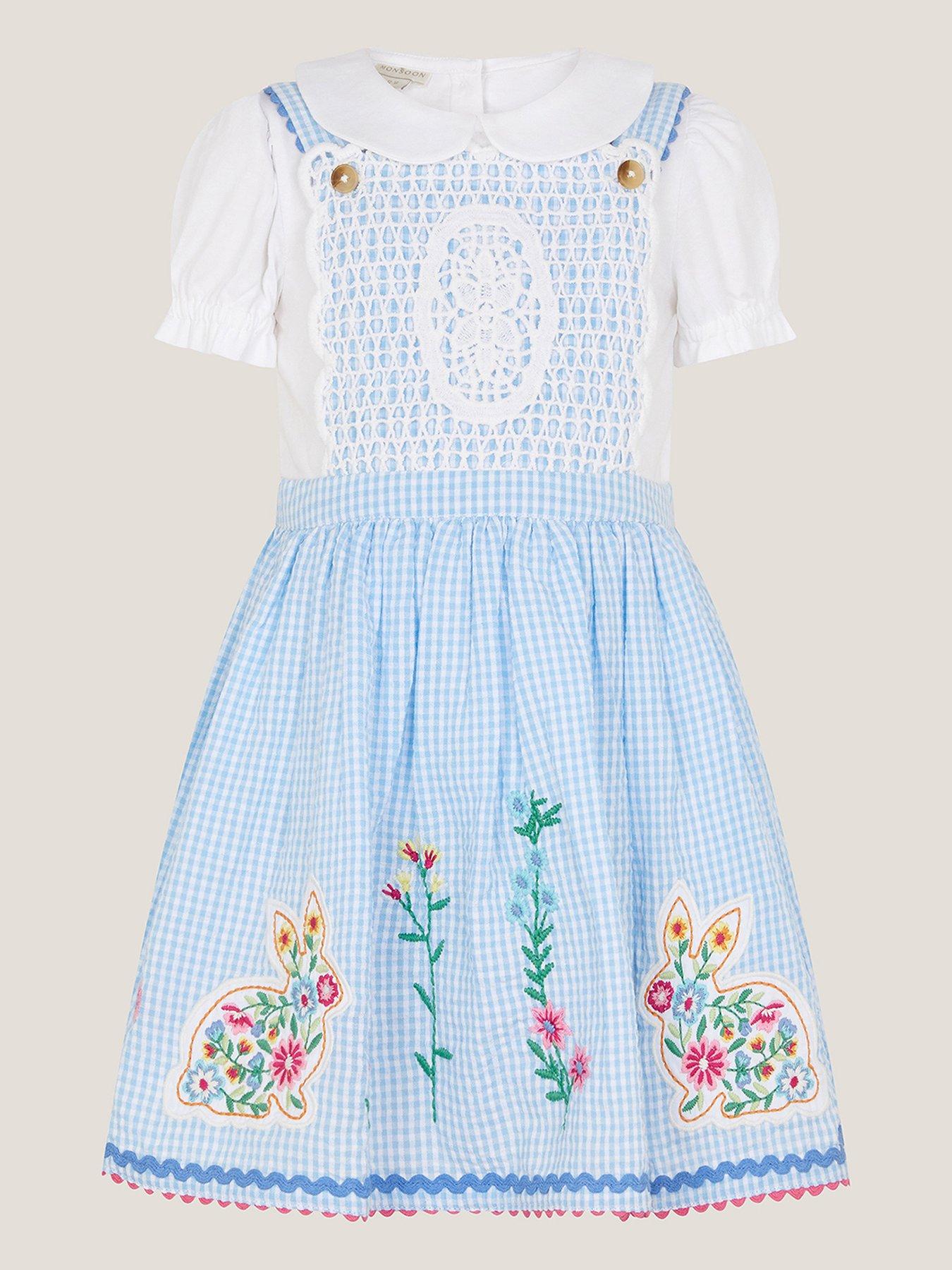 Monsoon Baby Girls Bunny Gingham Pinny  &  Tshirt - Blue