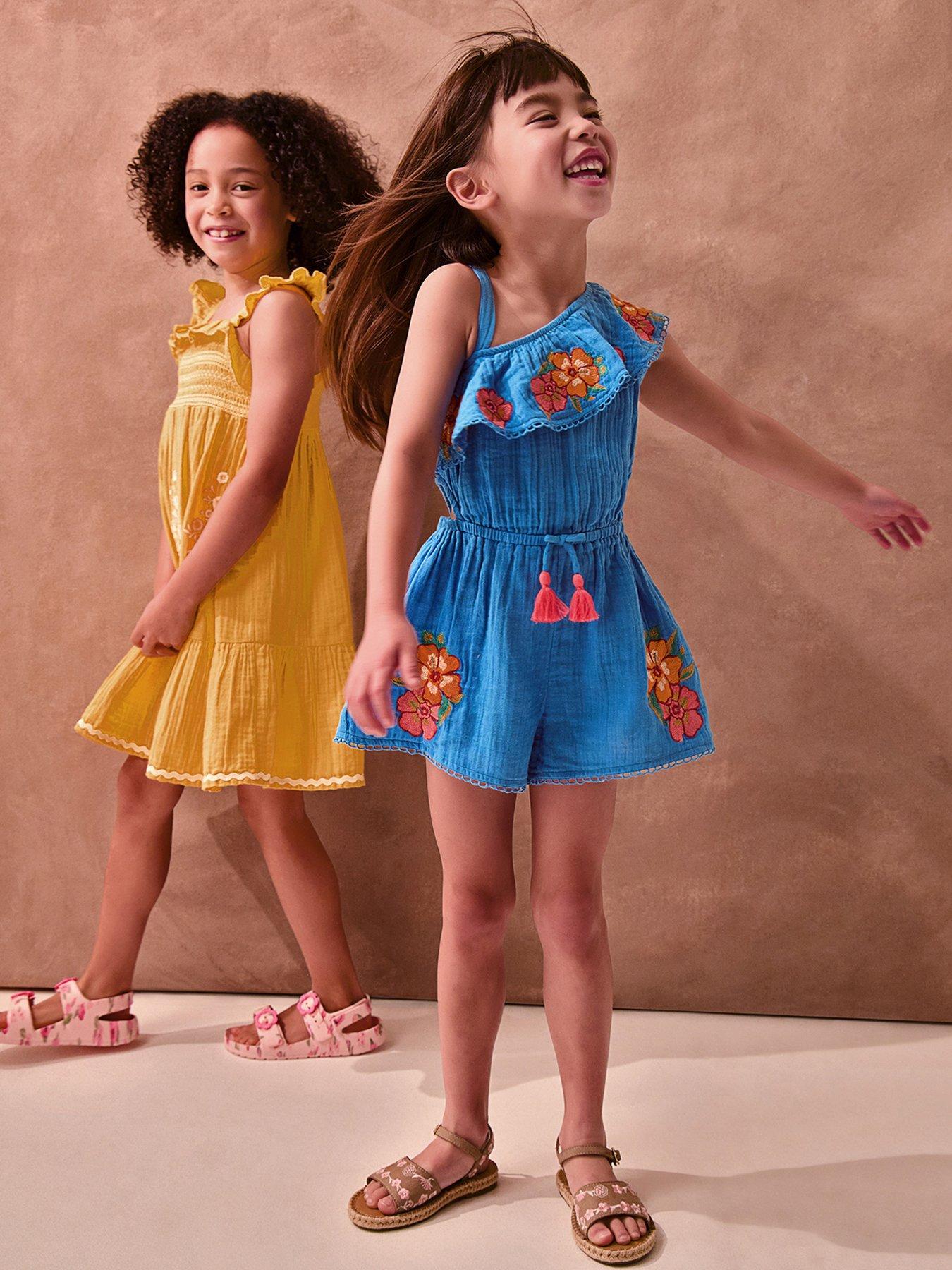 Monsoon Girls Vintage Flower Playsuit - Blue