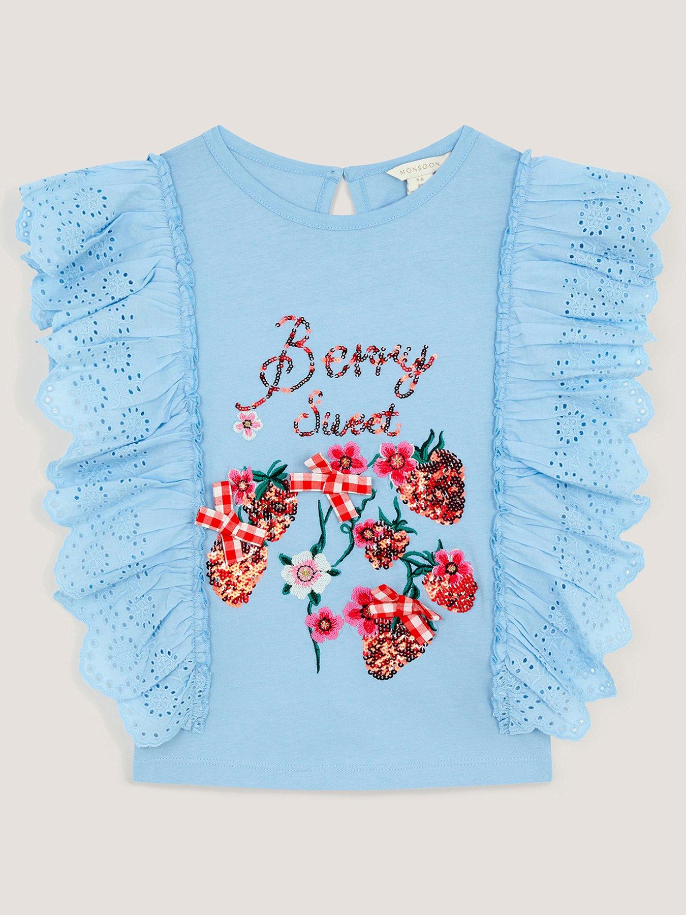 Image 2 of 4 of Monsoon Girls Strawberry Sequin T-shirt - Blue