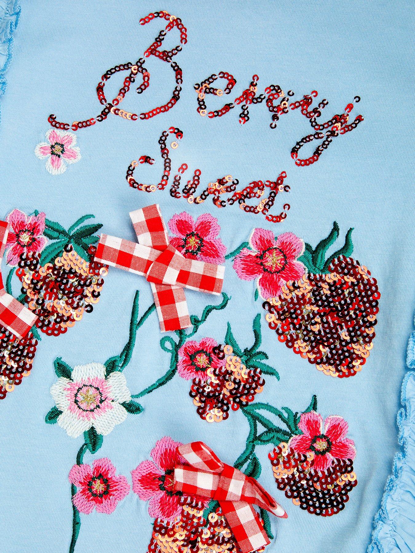 Image 4 of 4 of Monsoon Girls Strawberry Sequin T-shirt - Blue