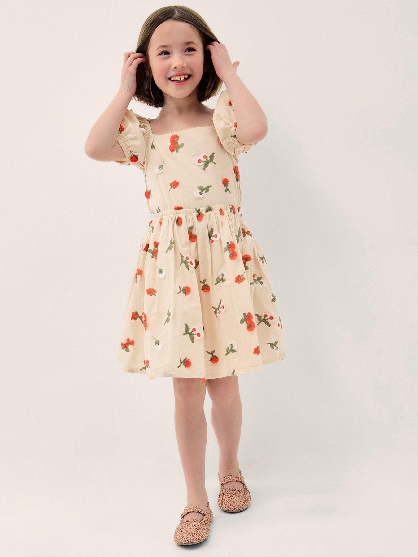 Monsoon Girls Strawberry 3D Flower Bow Dress - Light Cream