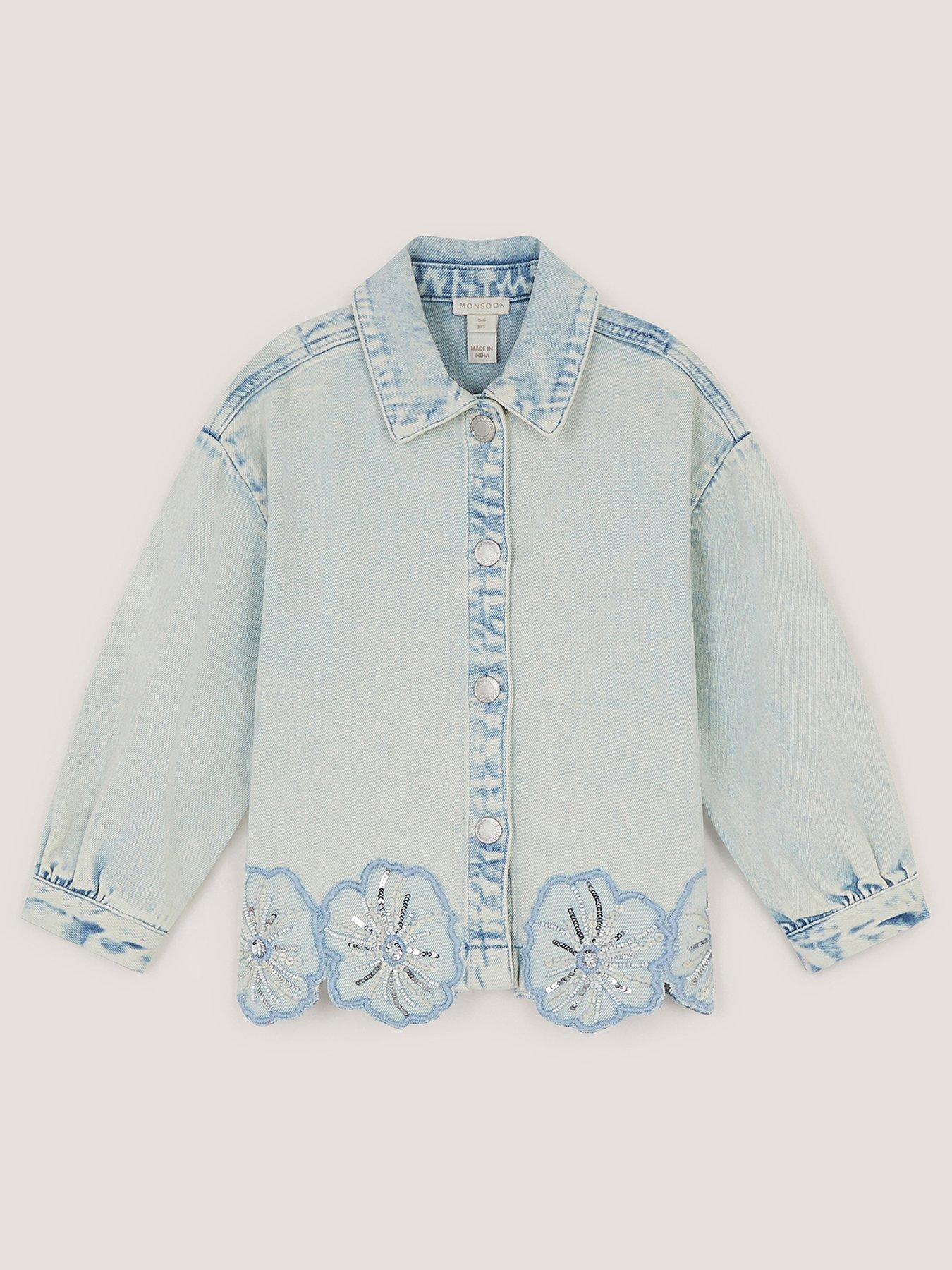 Image 2 of 5 of Monsoon Girls Flower Sequin Denim Jacket - Blue