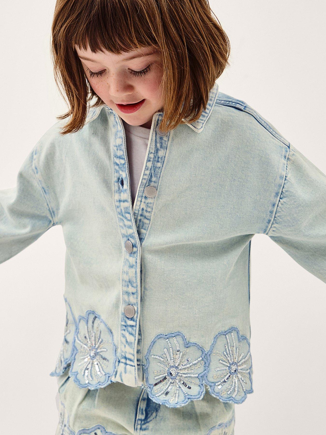 Image 4 of 5 of Monsoon Girls Flower Sequin Denim Jacket - Blue