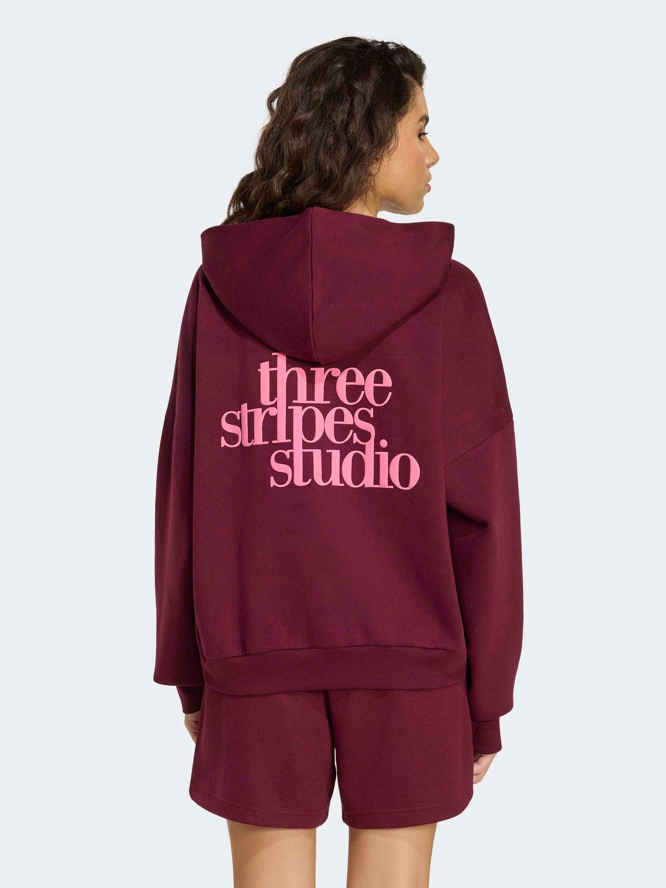 adidas Sportswear Womens 3 Stripe Fleece Hoodie - Red