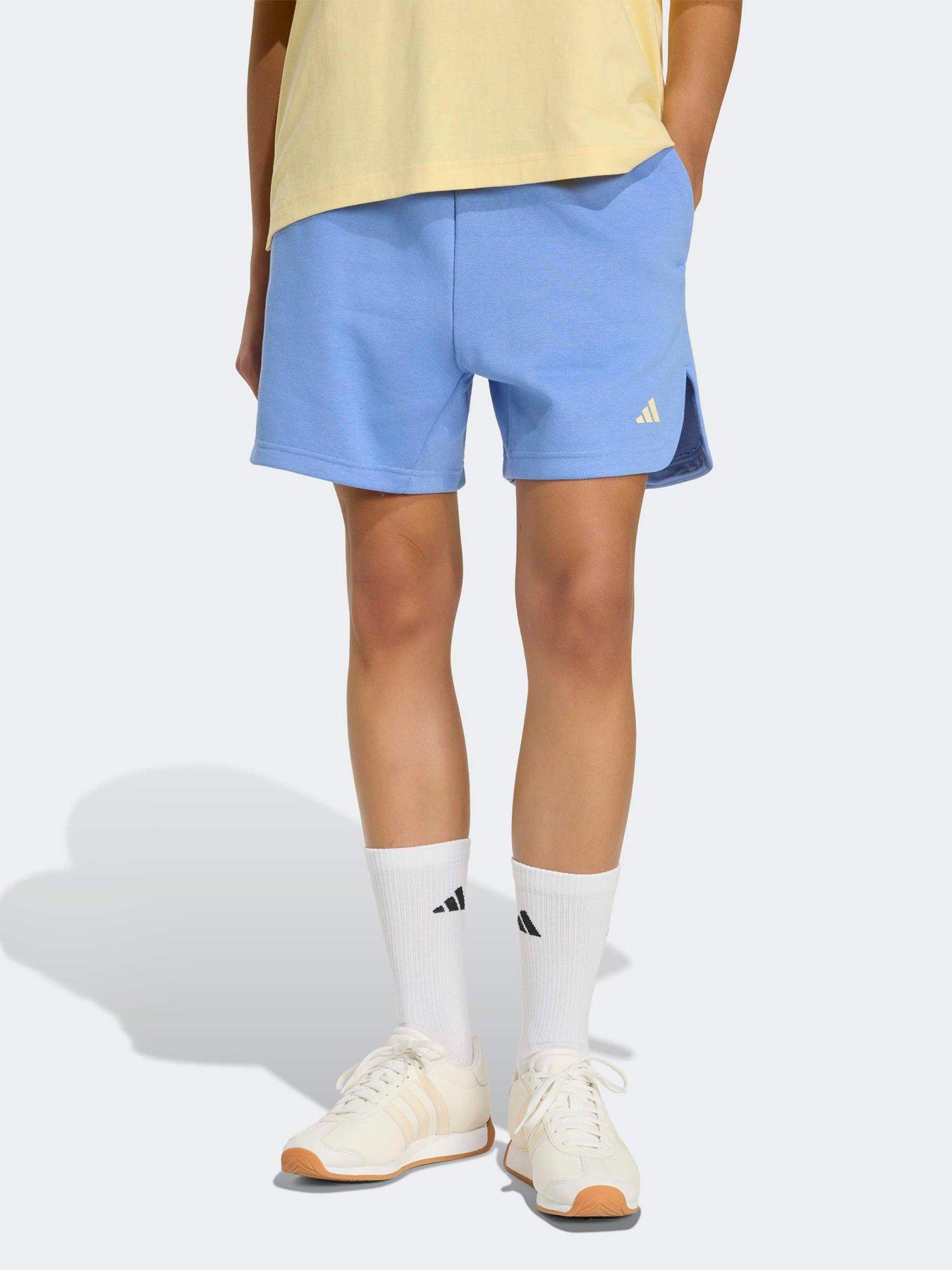 adidas Sportswear Womens 3 Stripe Fleece Shorts - Blue