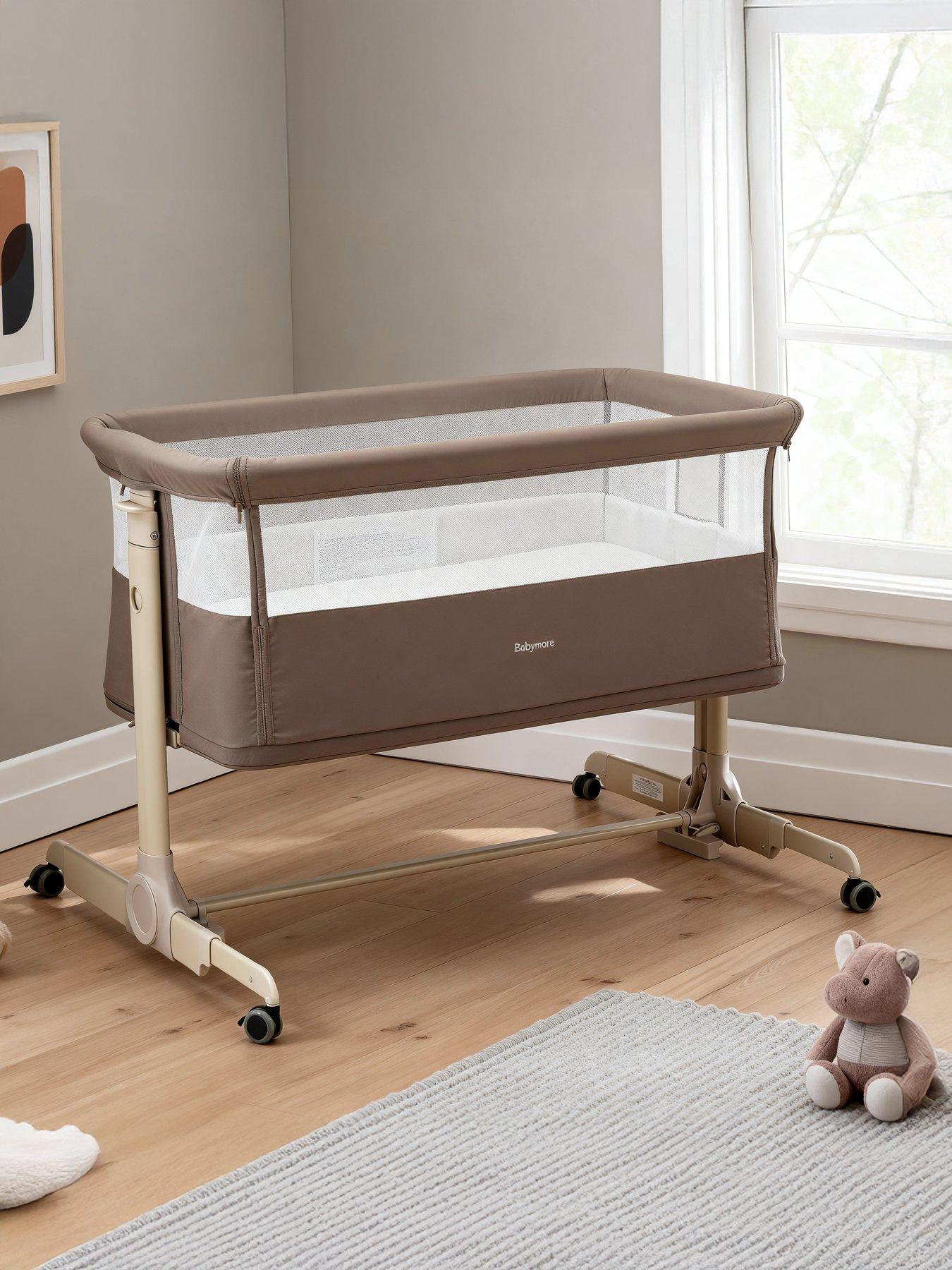 front image of babymore-neera-bedside-crib-mocha