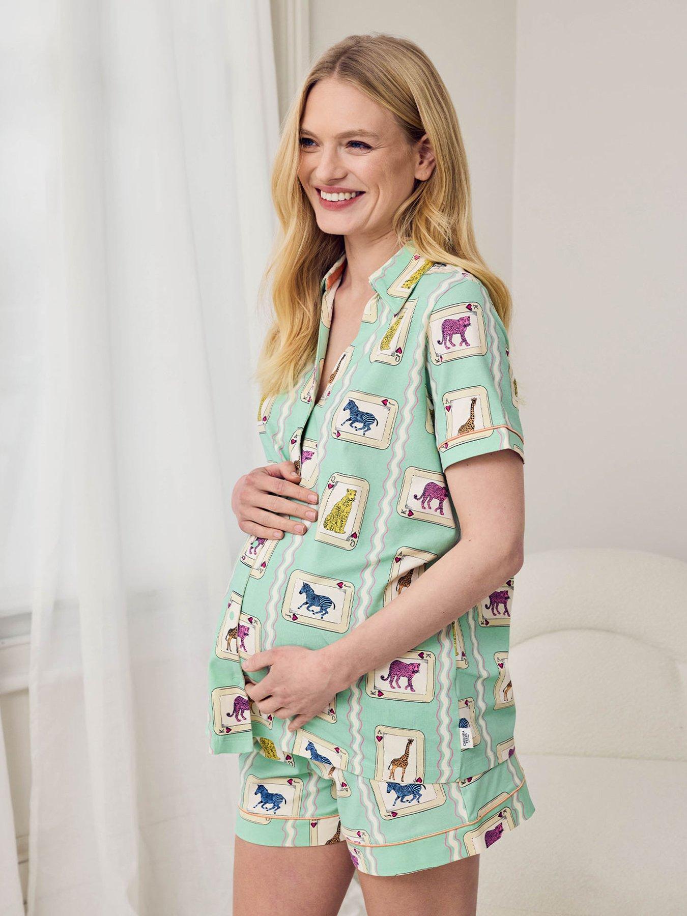 CHELSEA PEERS Maternity V Neck Button Up Short Set - Green