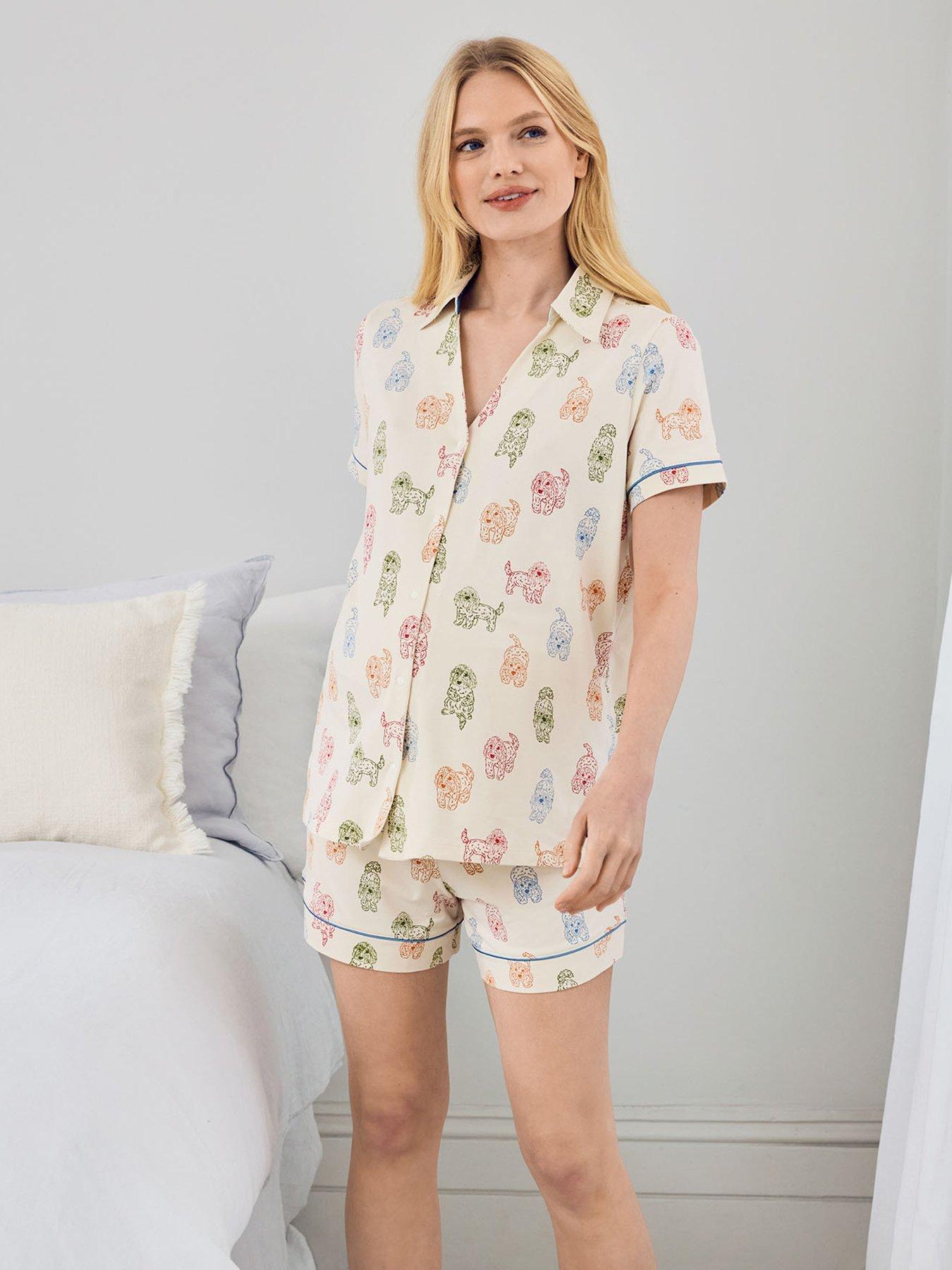 CHELSEA PEERS Maternity Short Sleeve Revere And Short Set, Organic Cotton - White