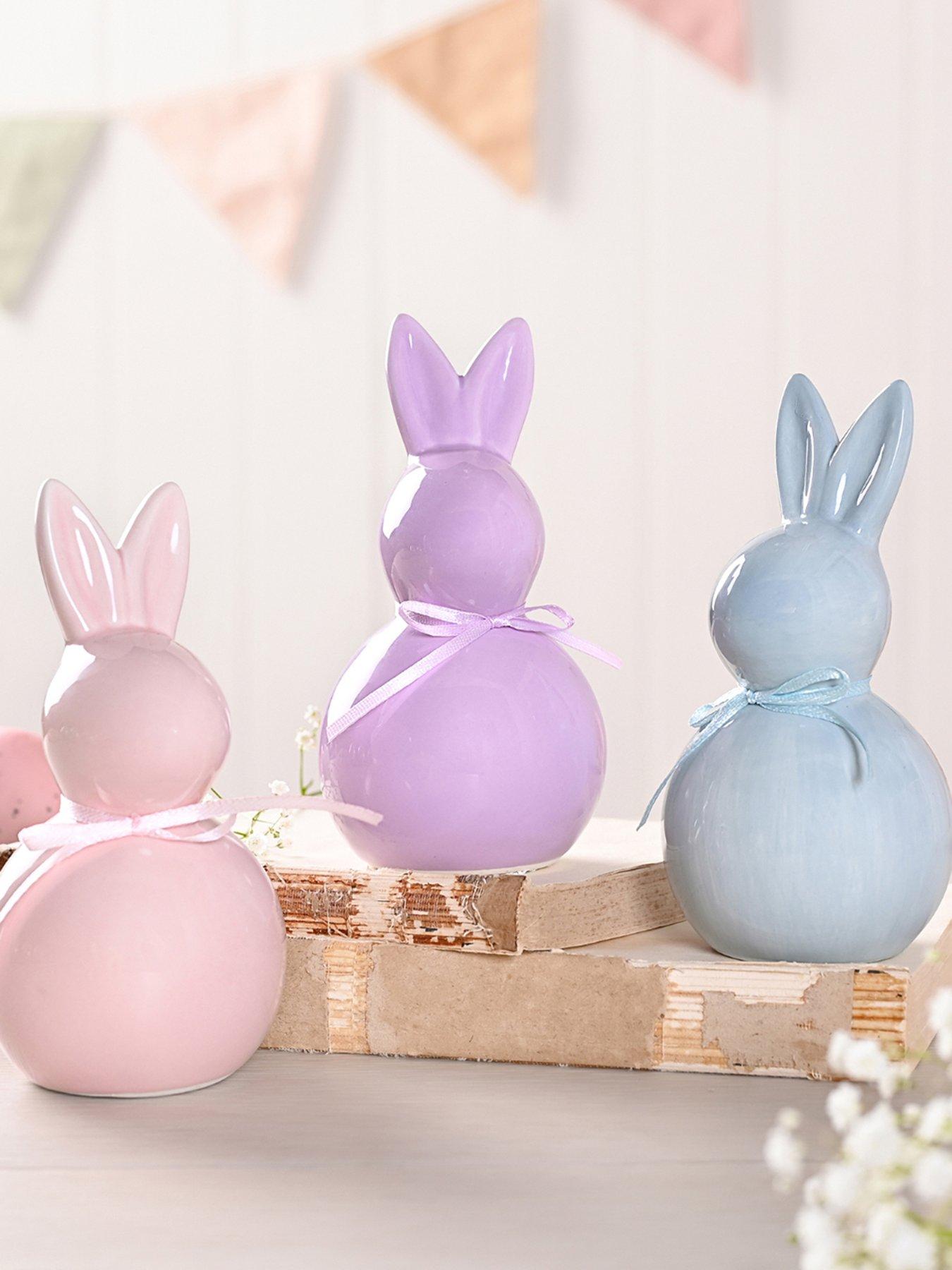 Image 1 of 3 of Set Of 3 Pastel Ceramic Bunnies