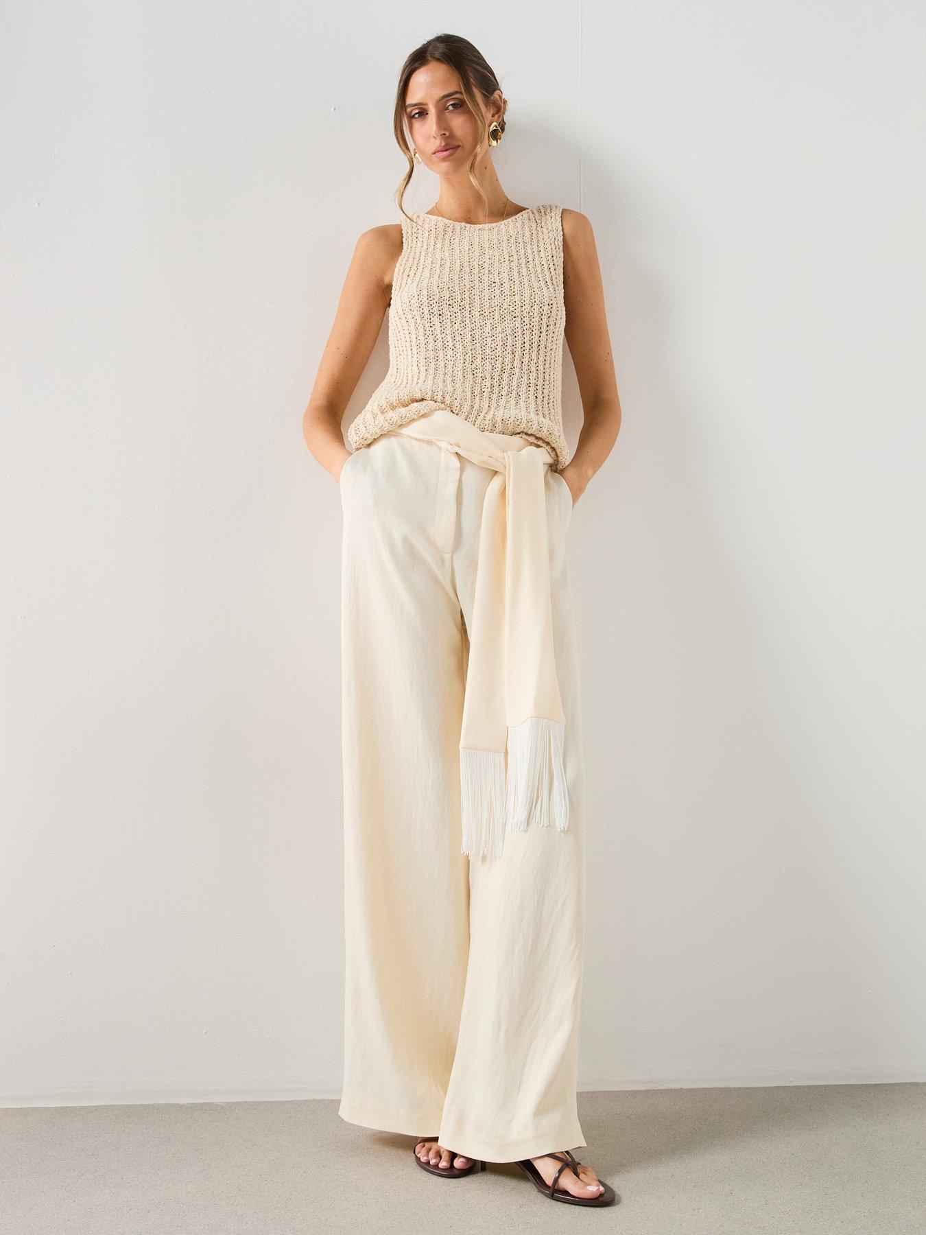 Image 3 of 6 of Mango Belt Straight-fit Co-ord Trousers - Cream