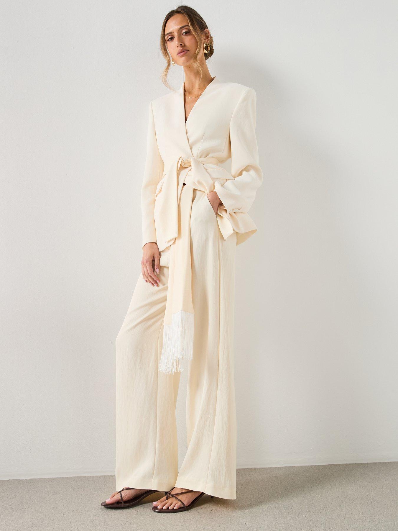 Image 4 of 6 of Mango Belt Straight-fit Co-ord Trousers - Cream