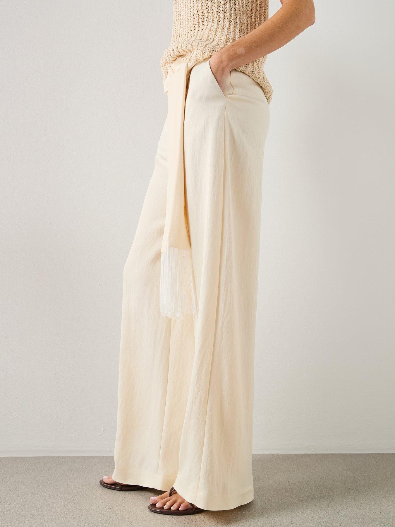 Image 5 of 6 of Mango Belt Straight-fit Co-ord Trousers - Cream