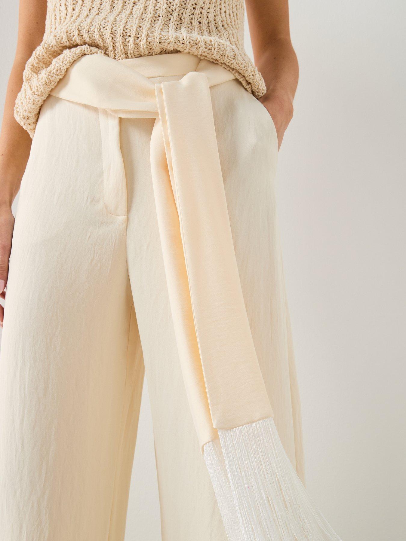 Image 6 of 6 of Mango Belt Straight-fit Co-ord Trousers - Cream