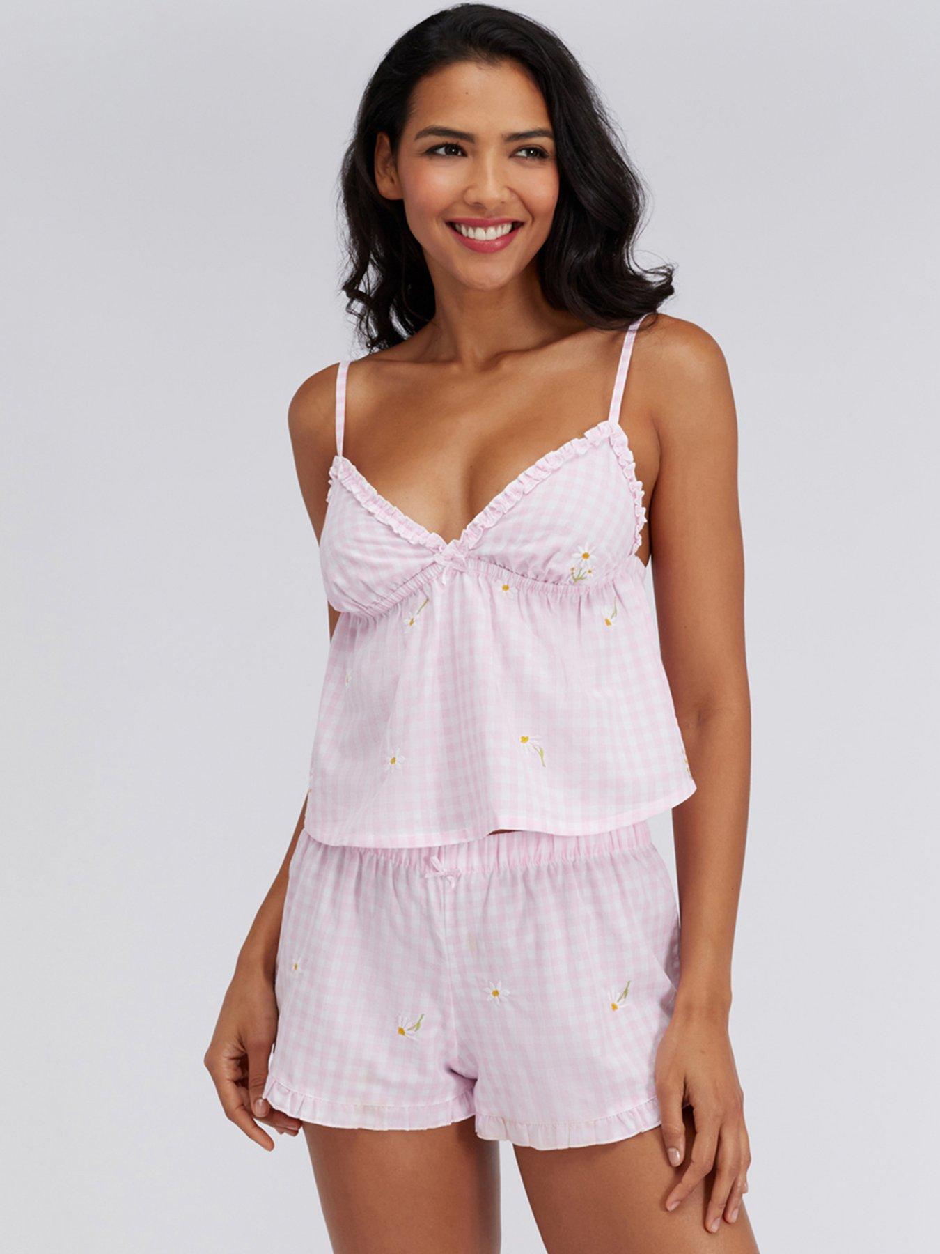 Image 1 of 6 of Boux Avenue Daisy Gingham Cotton Cami Set - Pink