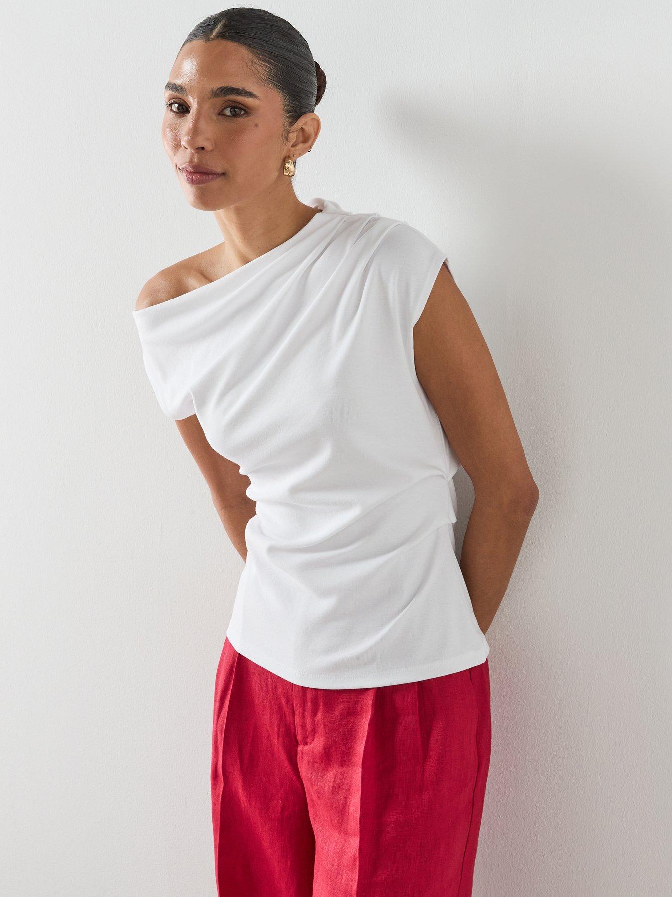 Mango Asymmetric Ruched Top - White