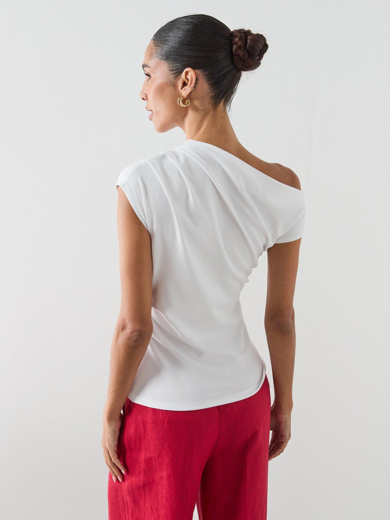  image of mango-asymmetric-ruched-top-white