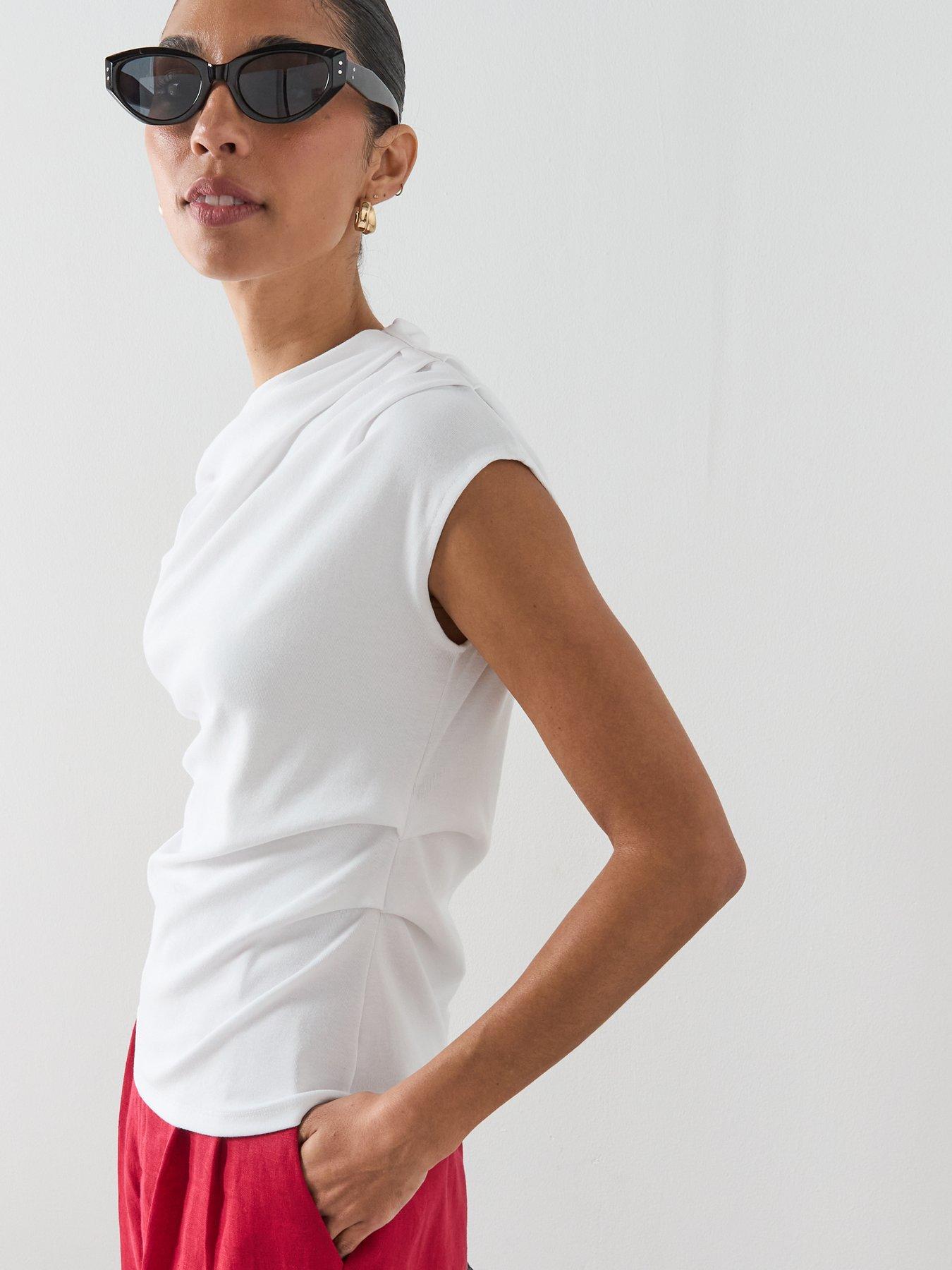  image of mango-asymmetric-ruched-top-white