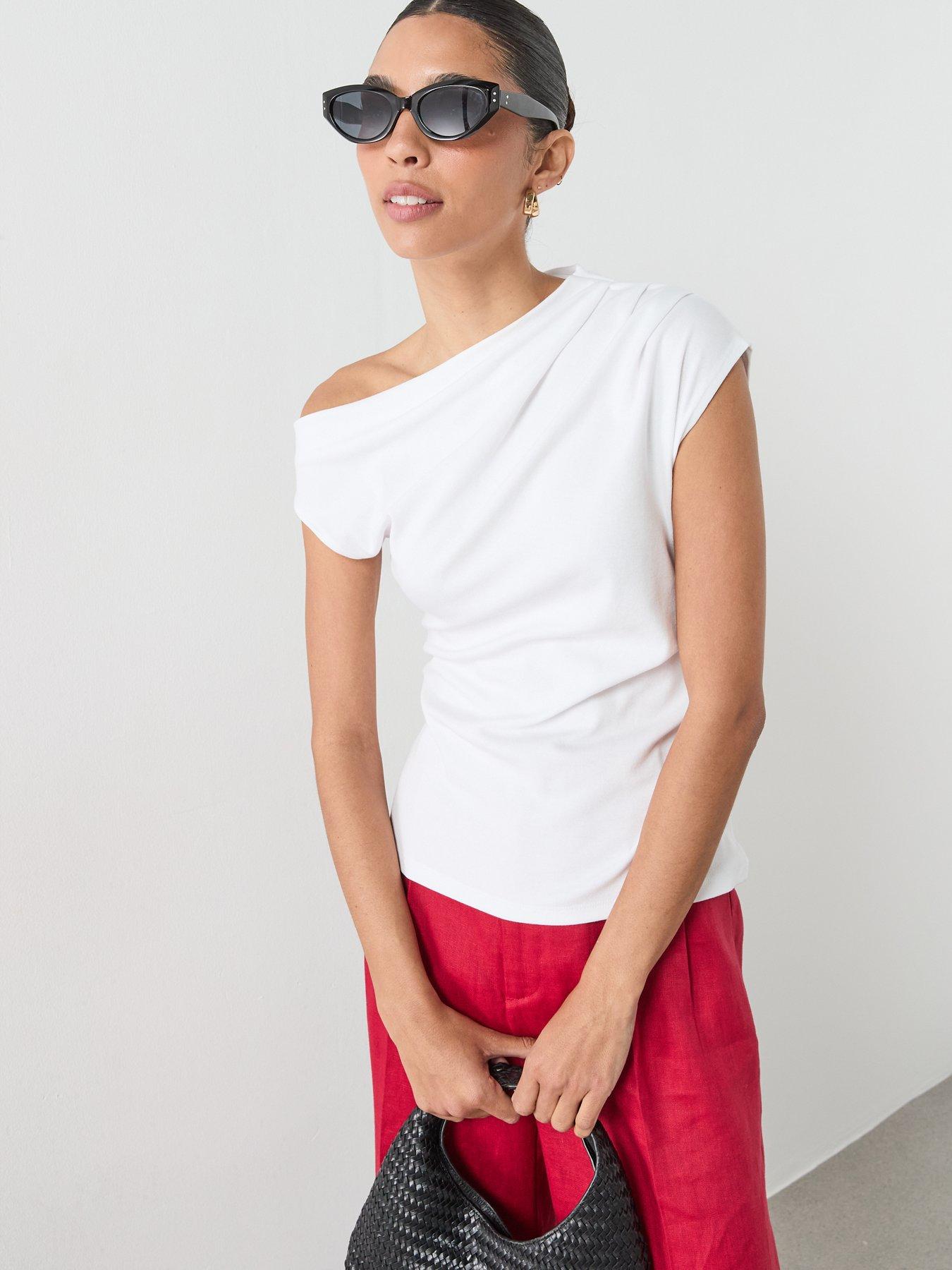  image of mango-asymmetric-ruched-top-white