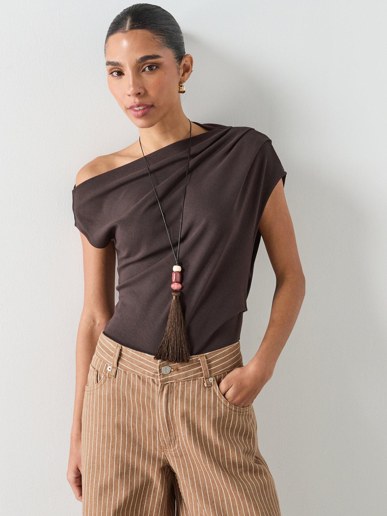 Mango Asymmetric Ruched Top - Brown