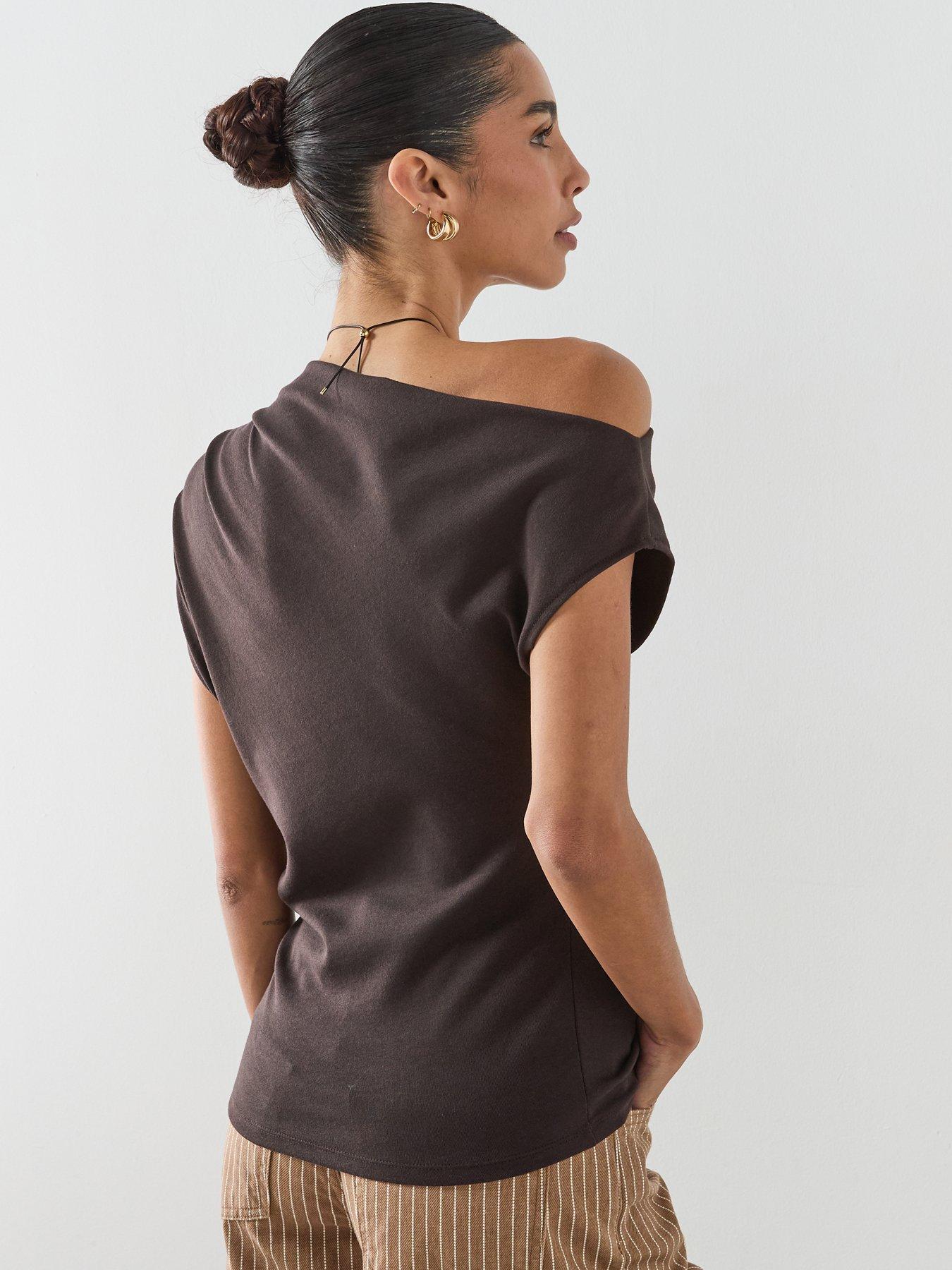  image of mango-asymmetric-ruched-top-brown
