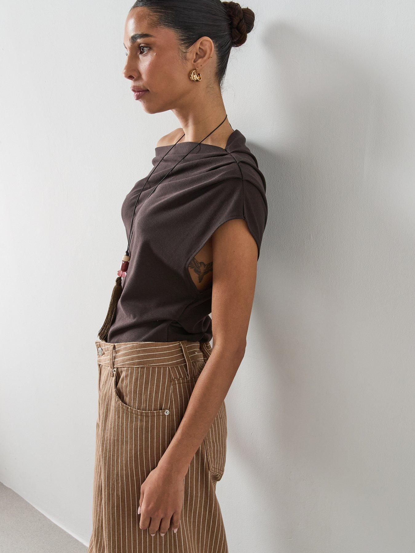  image of mango-asymmetric-ruched-top-brown