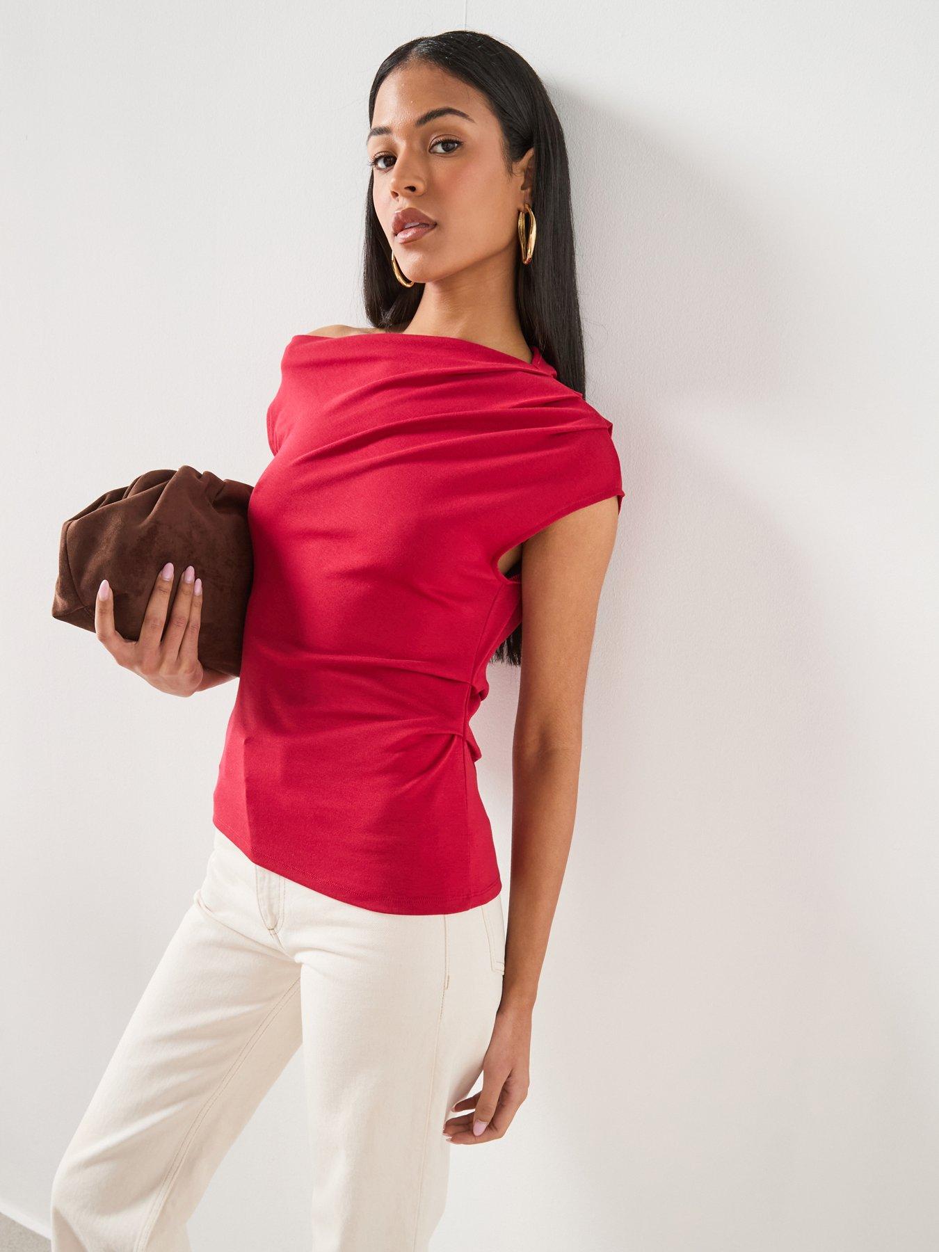 Mango Asymmetric Ruched Top - Red