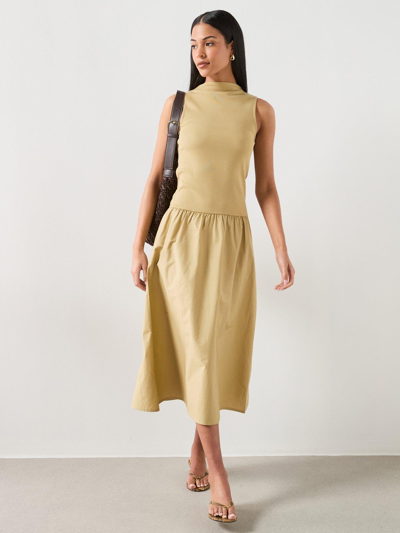 Mango Contrast-Bodice Dress - Green
