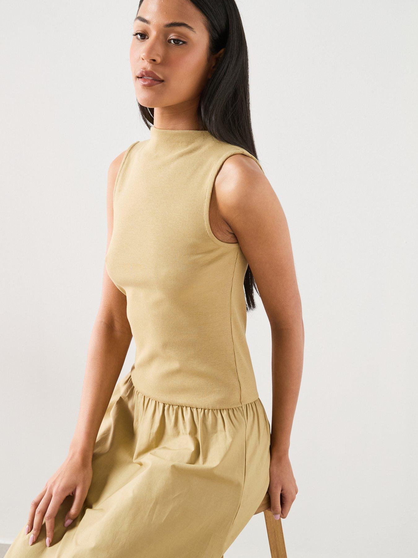  image of mango-contrast-bodice-dress-green