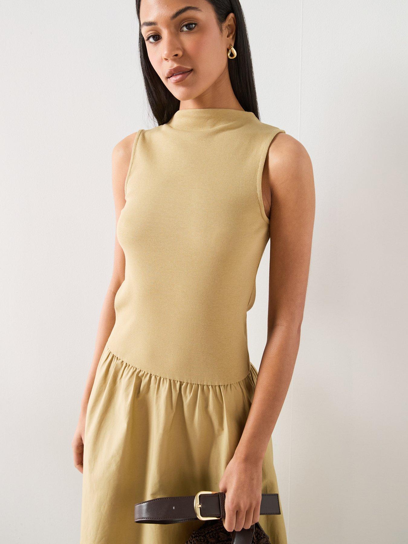  image of mango-contrast-bodice-dress-green