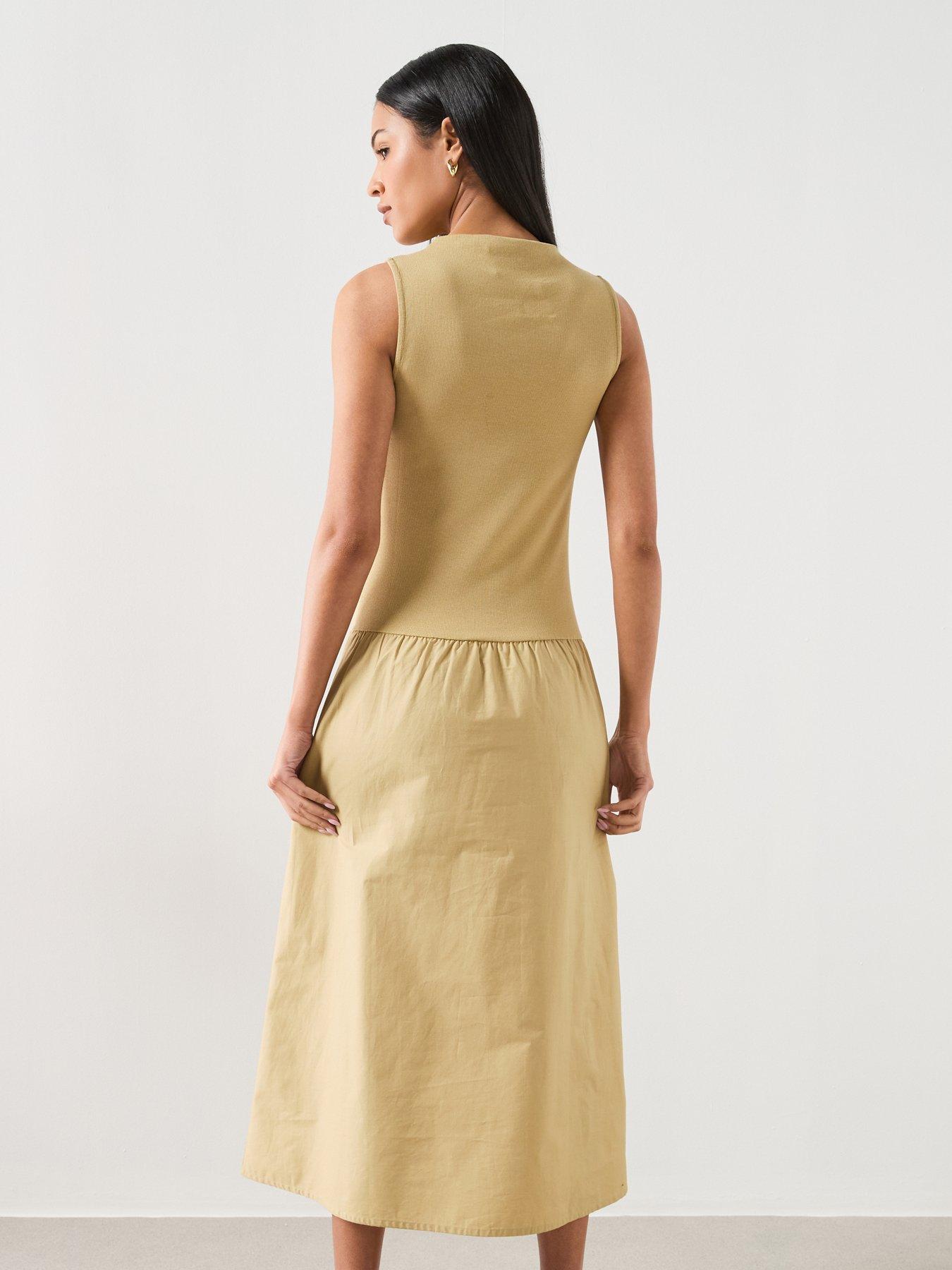  image of mango-contrast-bodice-dress-green