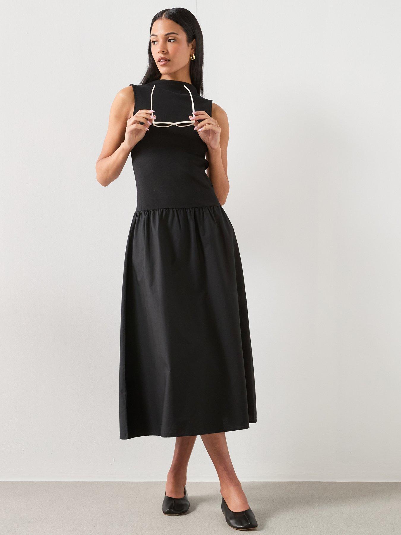 Mango Contrast-Bodice Dress - Black