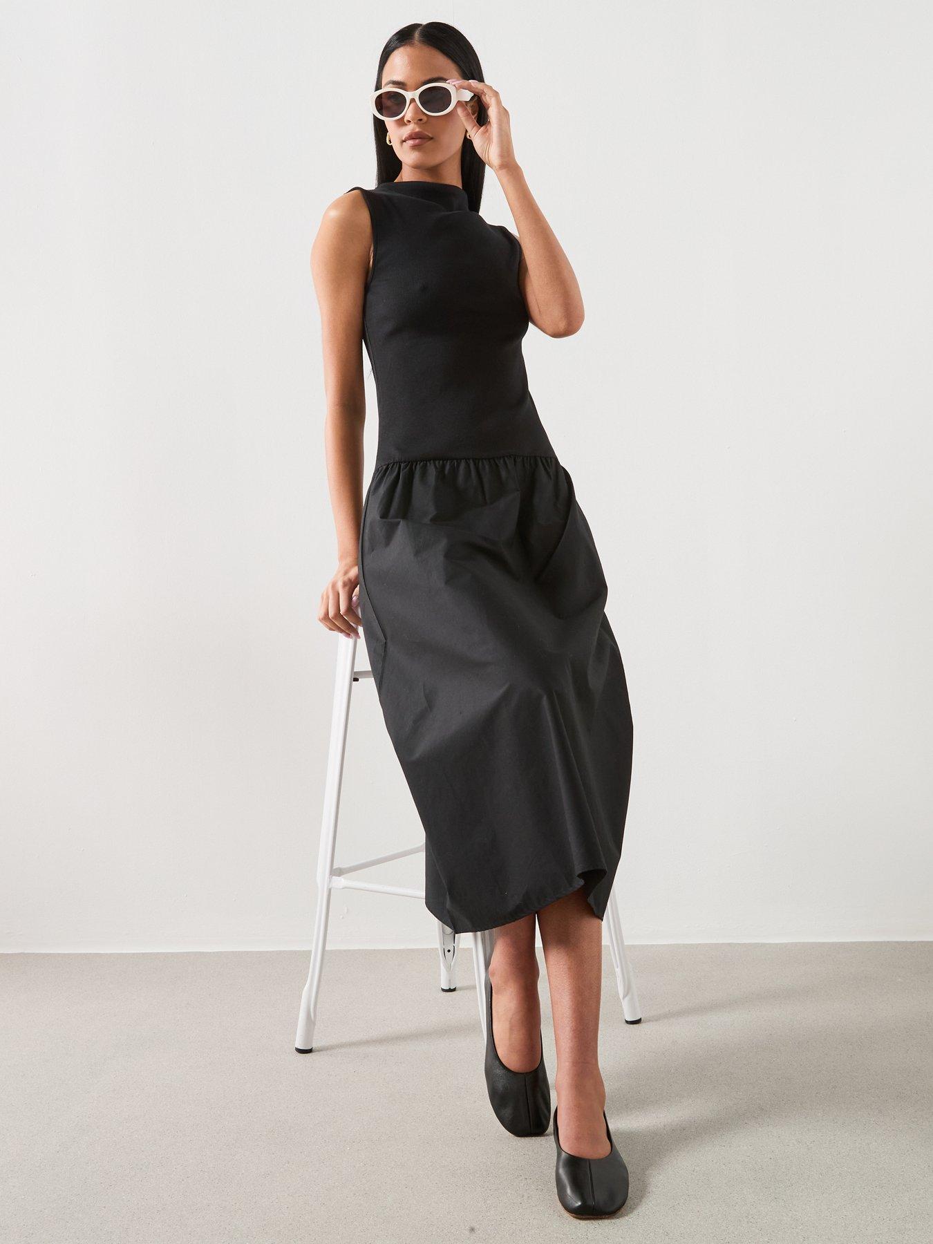  image of mango-contrast-bodice-dress-black