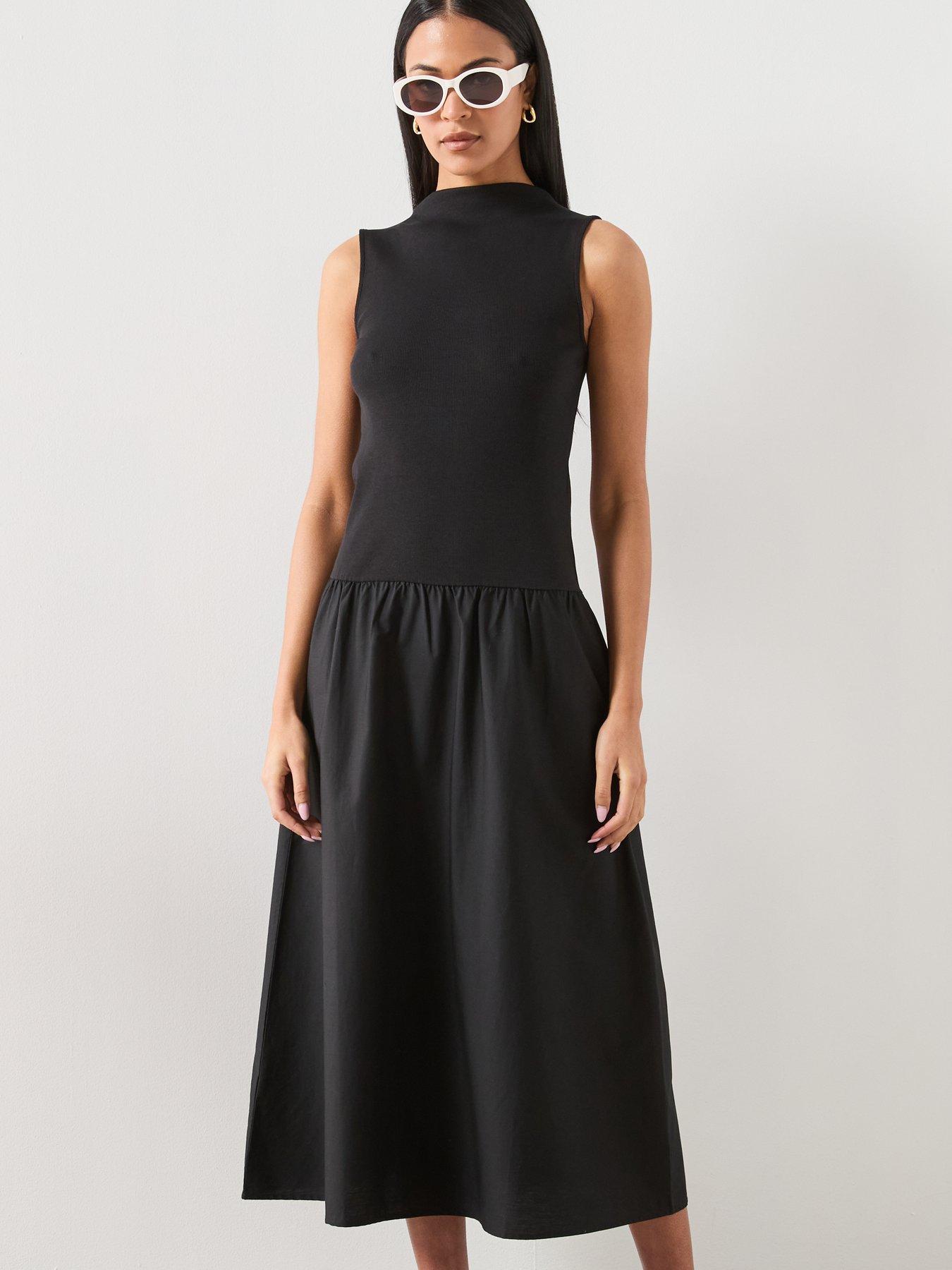  image of mango-contrast-bodice-dress-black