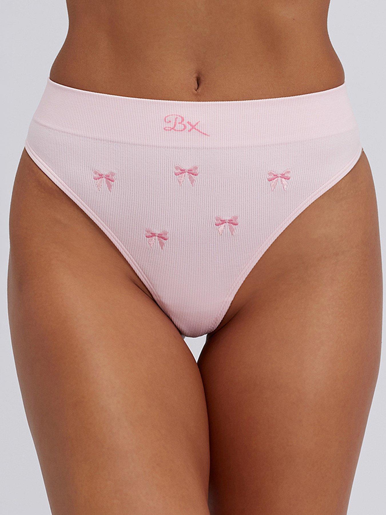 Image 1 of 4 of Boux Avenue Bow Emb Seamless Thong - Pink Mix