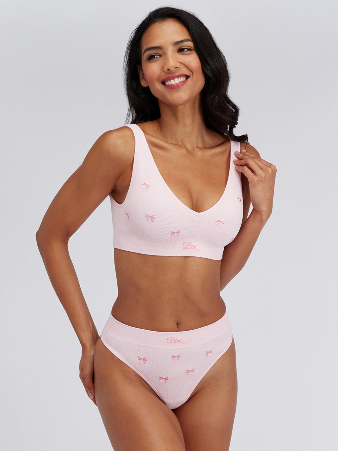 Image 3 of 4 of Boux Avenue Bow Emb Seamless Thong - Pink Mix