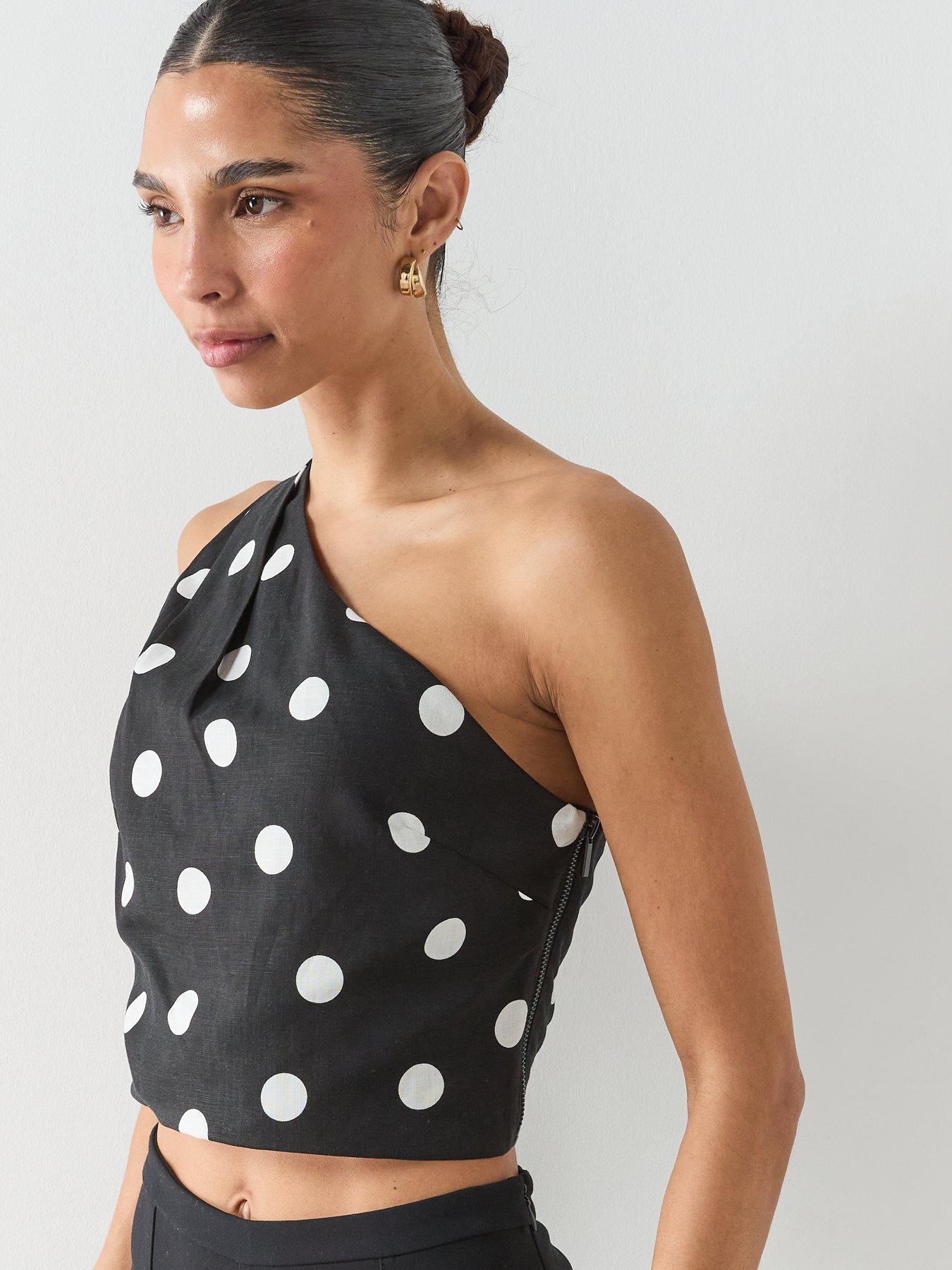  image of mango-asymmetric-polka-dot-top-black