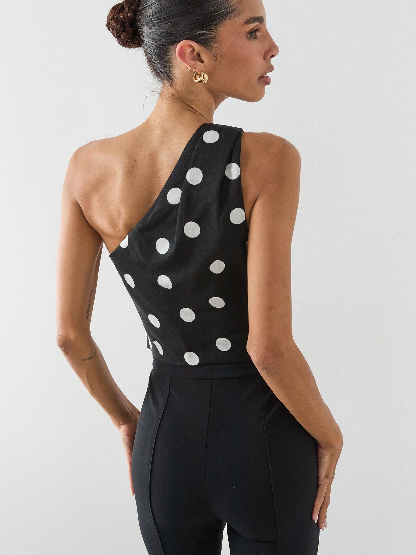  image of mango-asymmetric-polka-dot-top-black