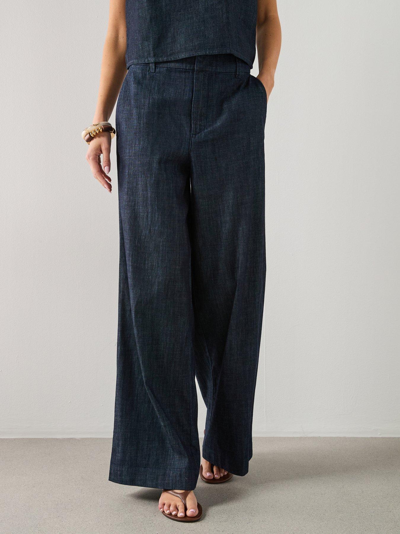 Mango Wide Leg Mid-rise Co-ord Jeans - Blue
