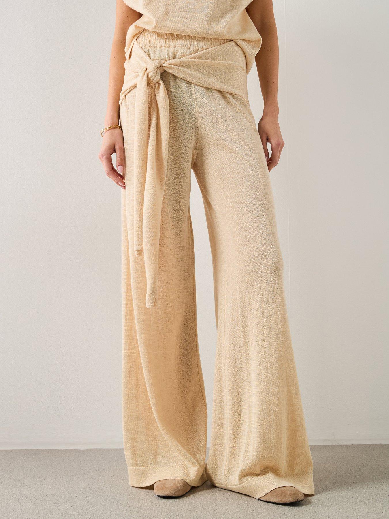 Mango Fine Knit Co-ord Trousers With Knot Detail - Ecru