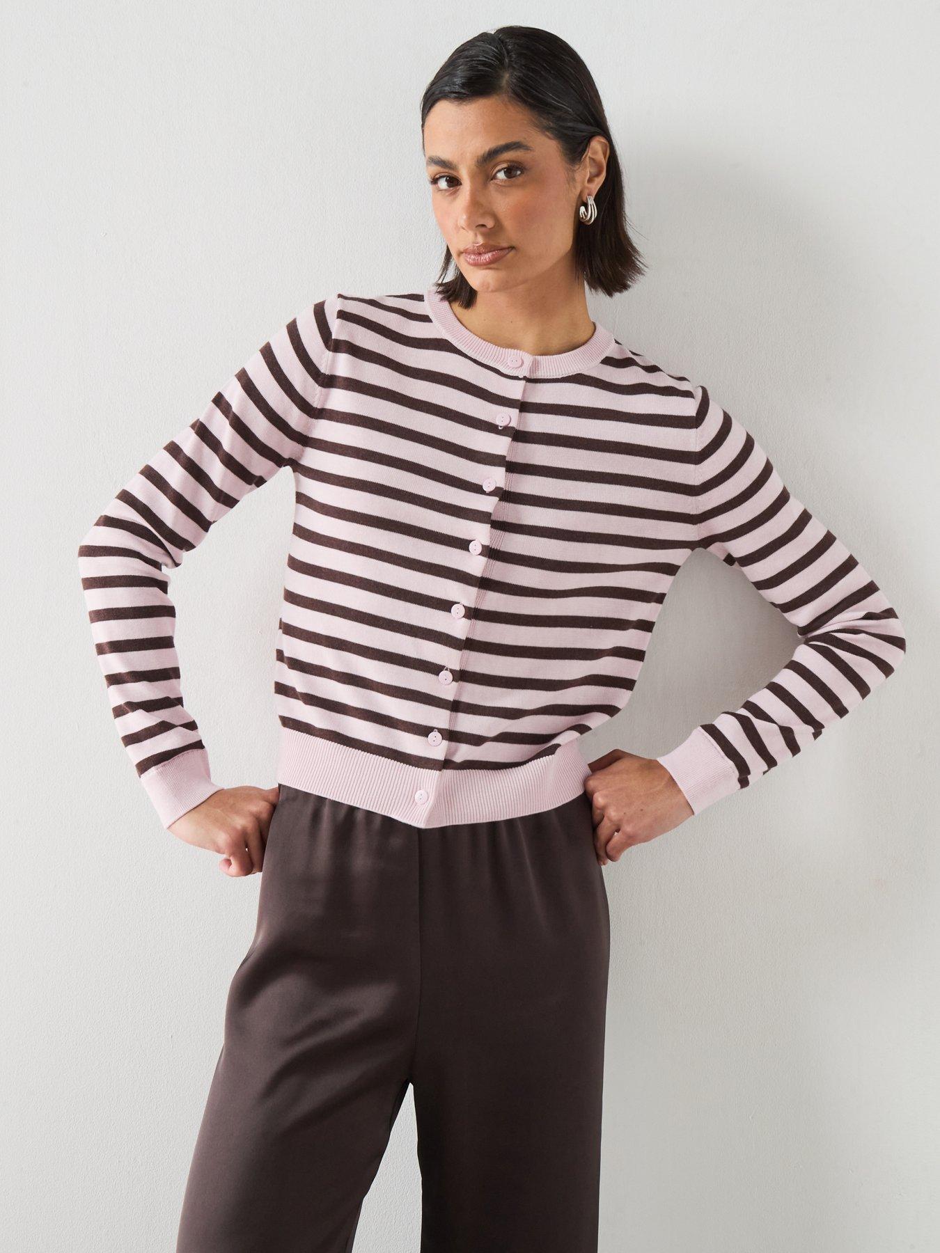 Mango Stripped Knit Cardigan - Pink