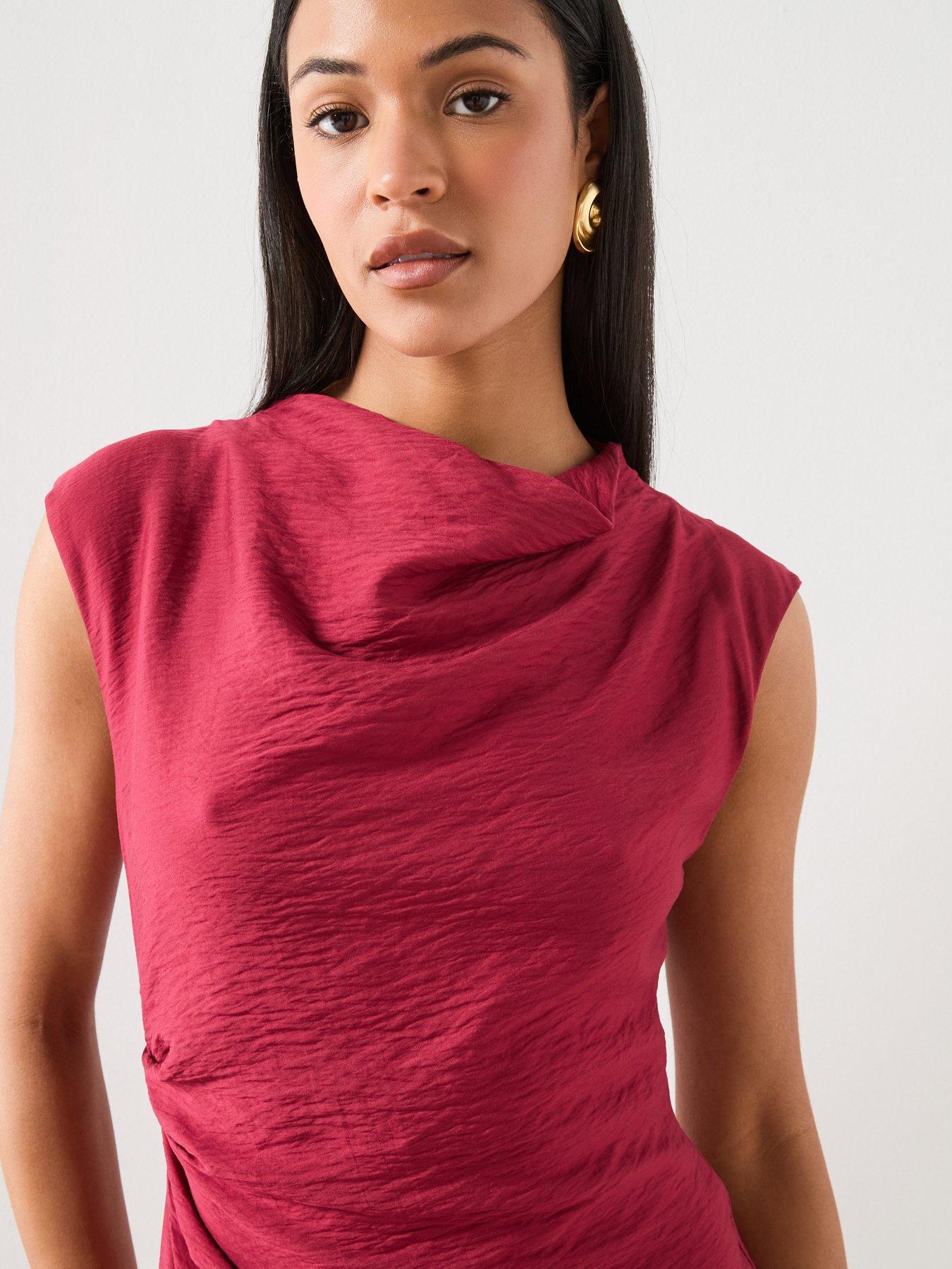  image of mango-asymmetrical-draped-short-dress-red