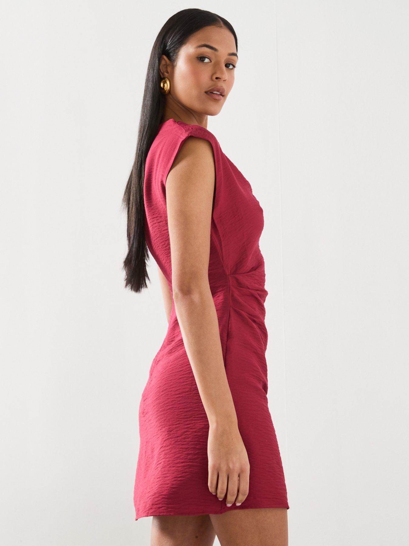  image of mango-asymmetrical-draped-short-dress-red