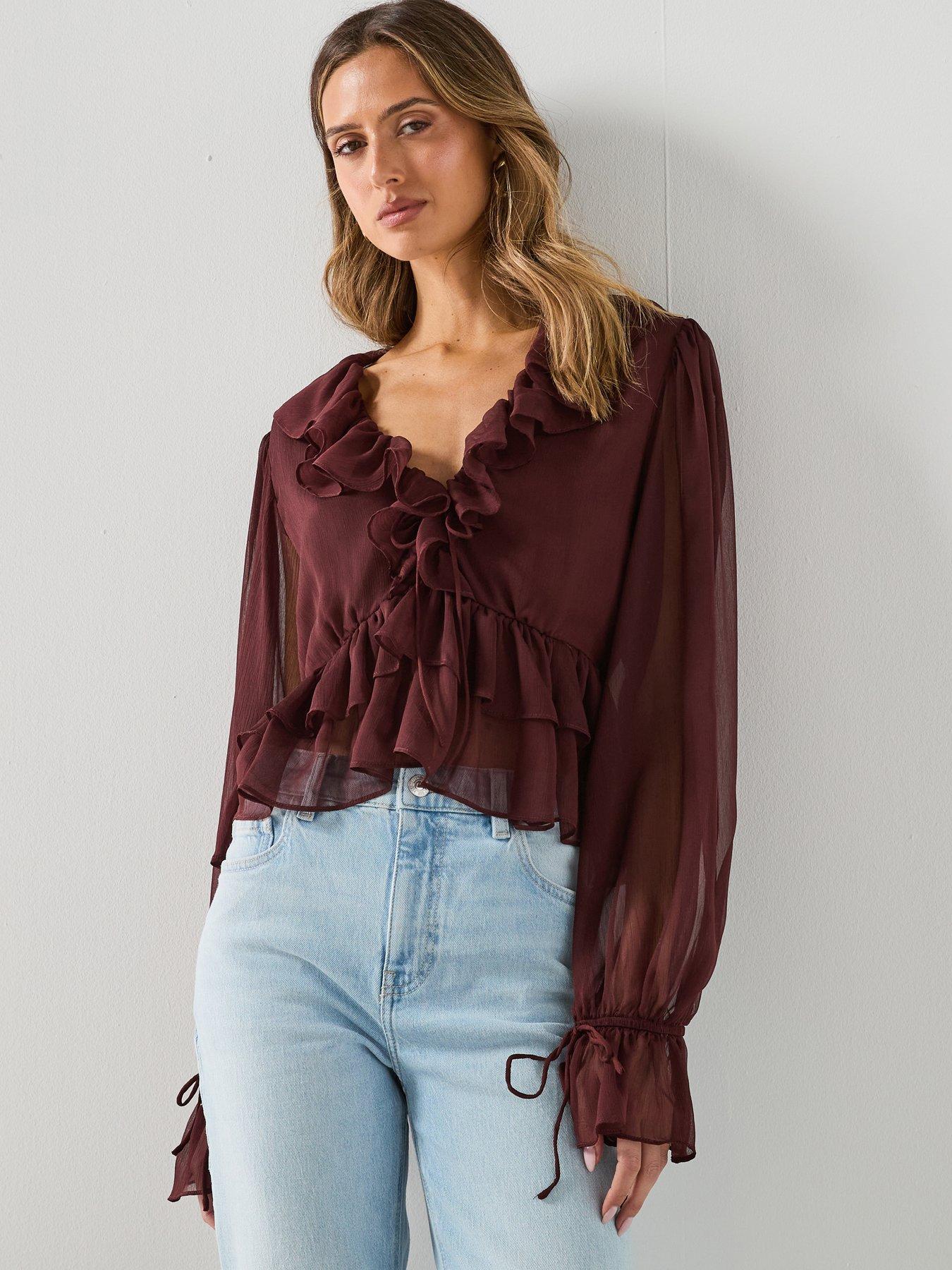Mango Fluid Ruffled Blouse - Brown