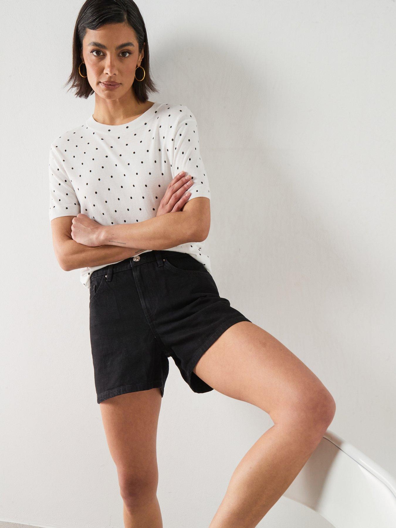 Mango Straight Mid-Rise Denim Shorts - Black