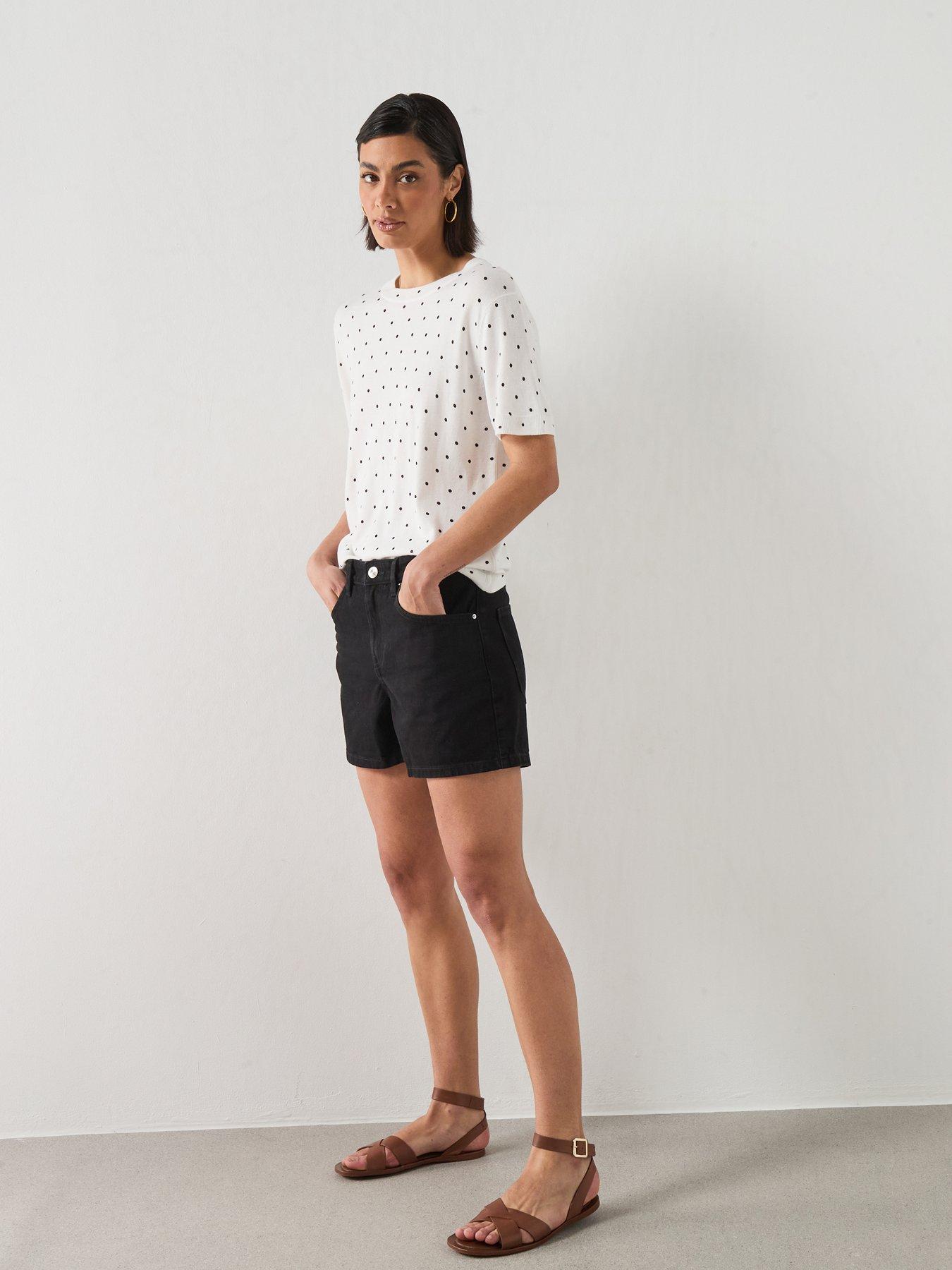 Image 3 of 6 of Mango Straight Mid-rise Denim Shorts - Black