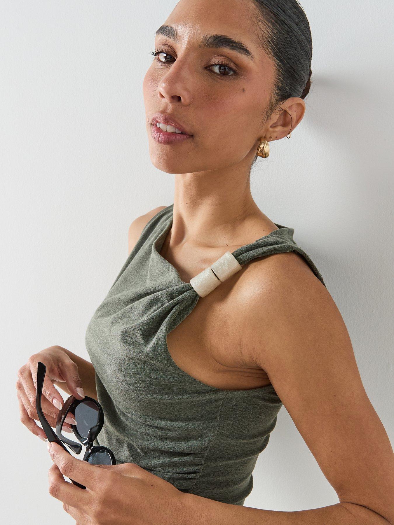  image of mango-asymmetric-ruched-top-green